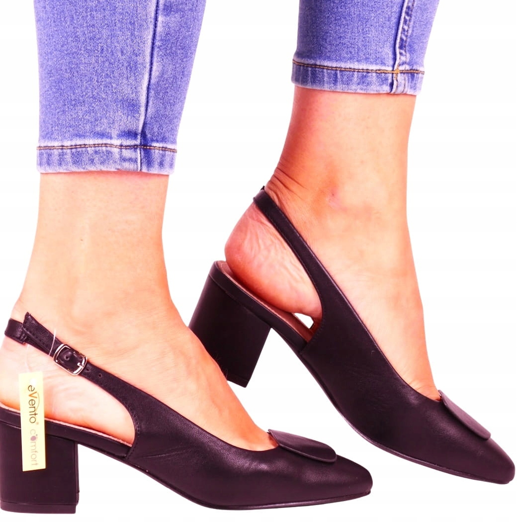 iButy Lodičky Dámské Sandály Na Klocku Bez Paty Černé Lesklé Elegantní