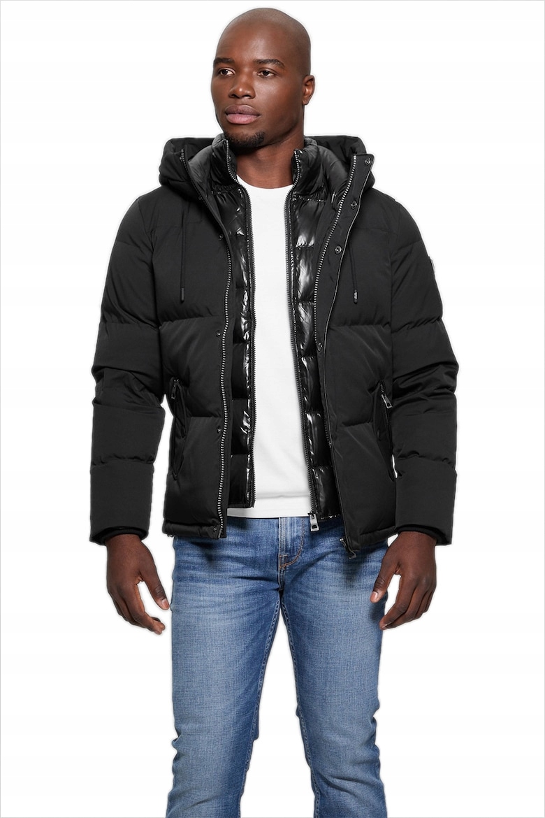 Guess pánská péřová prošívaná zimní bunda zateplená s kapucí XL