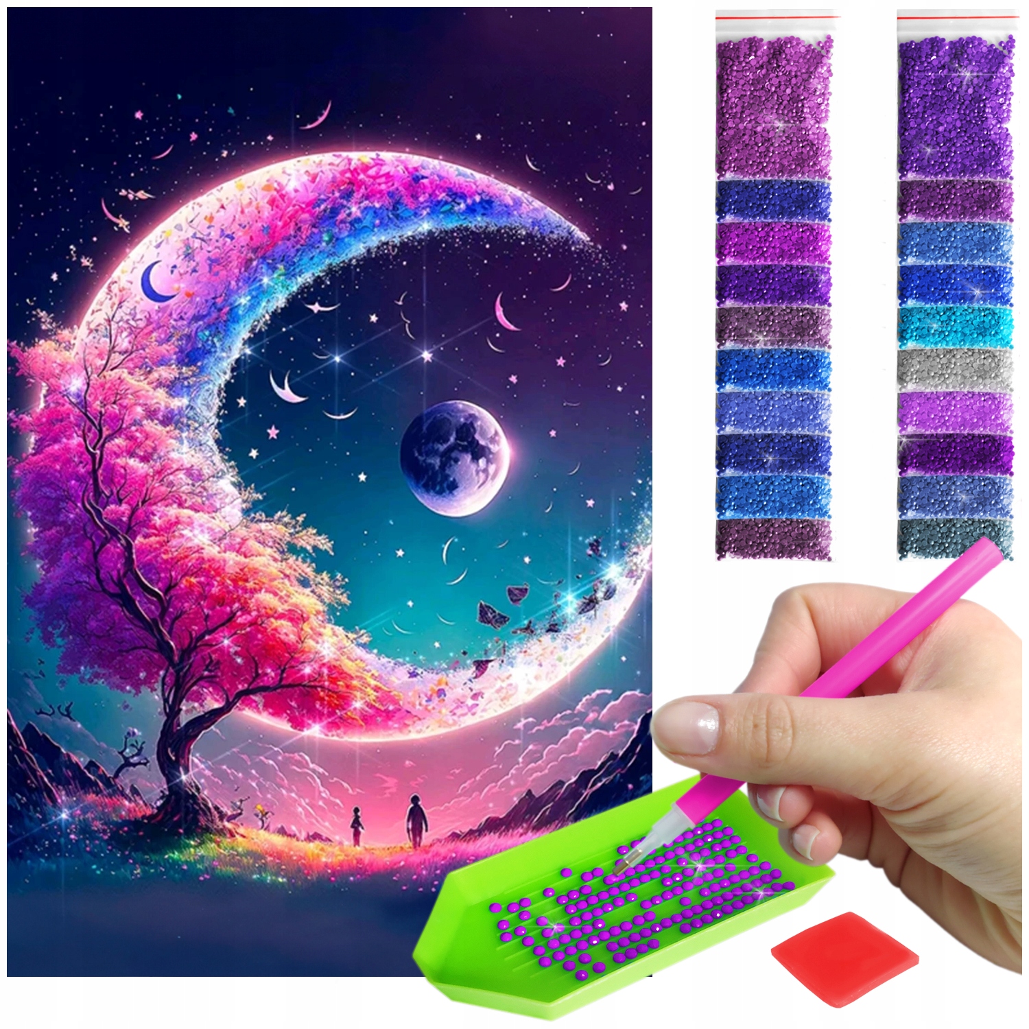 Výšivka Diamond Painting mozaika měsíc sada příslušenství