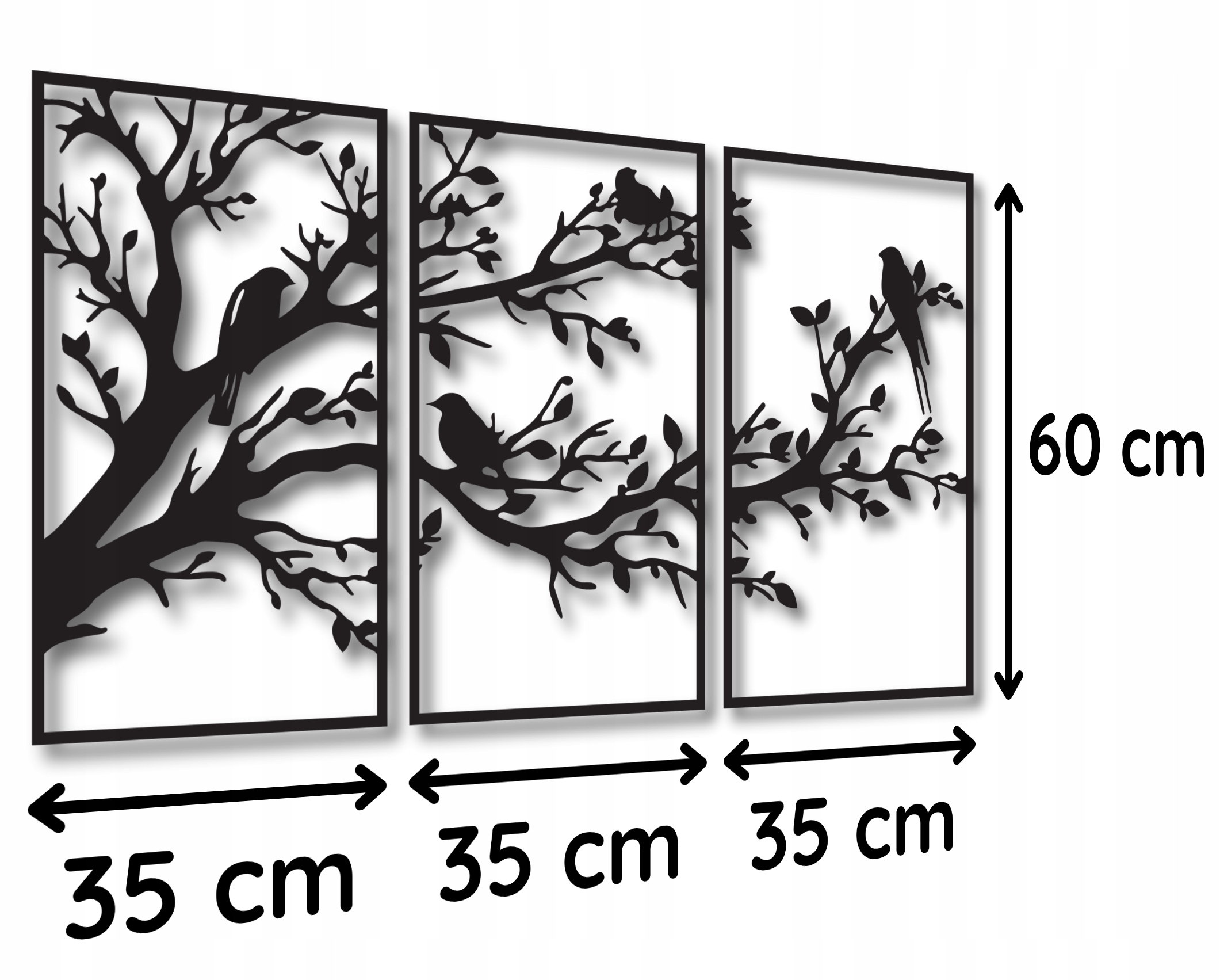 OBRAZ AŻUROWY OBRAZY DO SALONU DRZEWO DEKORACJA TRYPTYK OZDOBA ŚCIENNA 3d Format poziomy