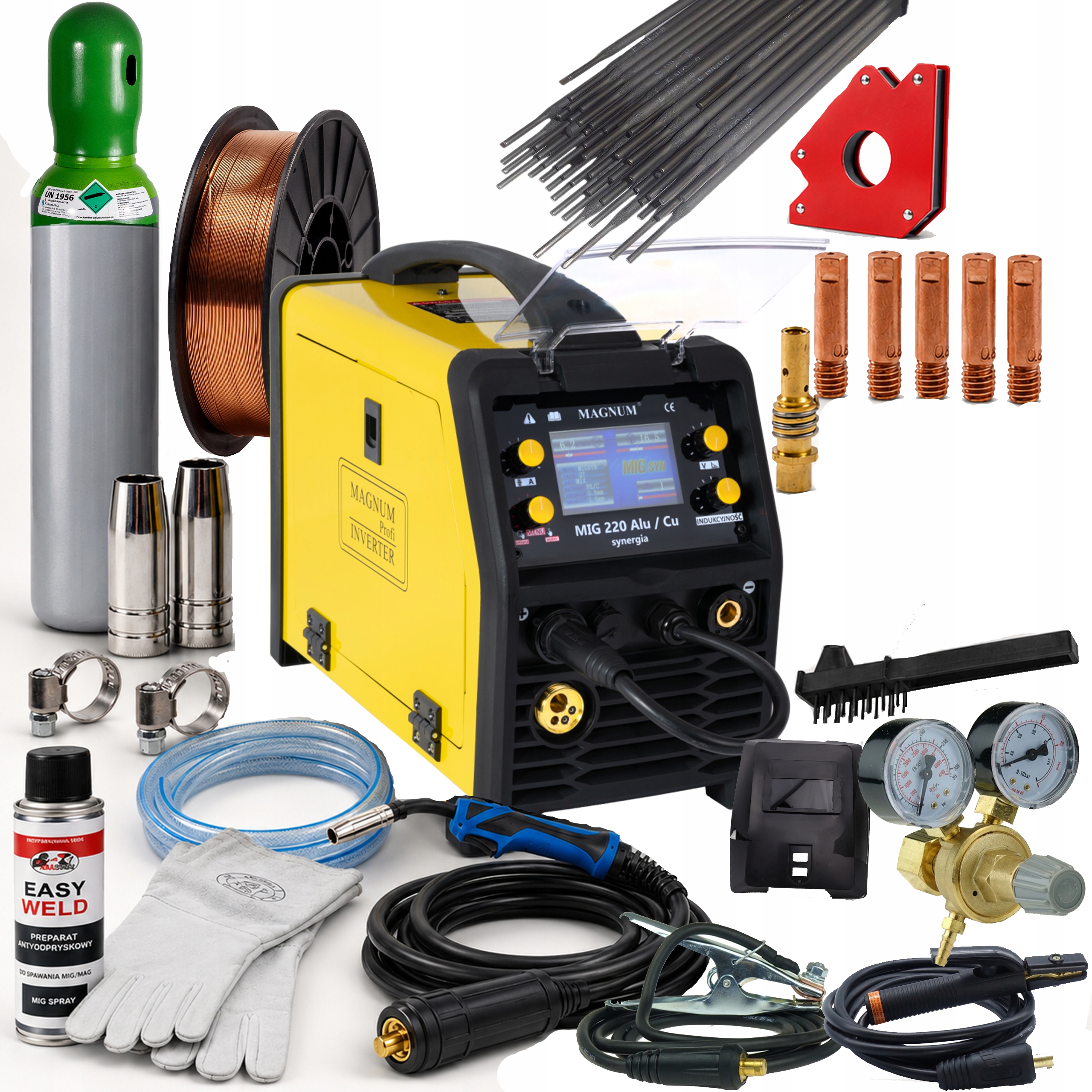 Spawarka Migomat Magnum 200a 220 Alu Cu synergia spawalniczy zestaw 3 230V
