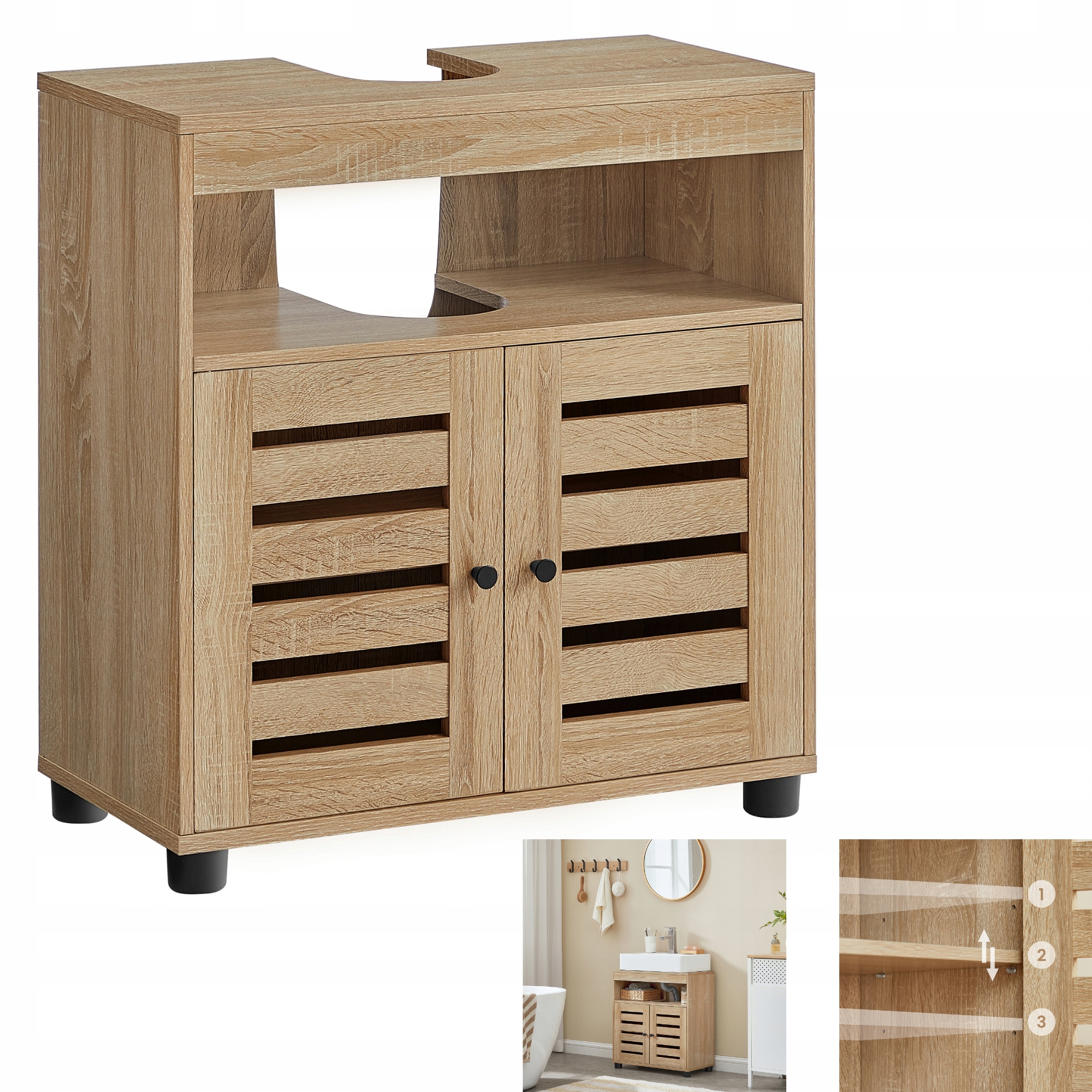 Stylová koupelnová skříňka pod umyvadlo, dub sonoma, 30x60x63 cm mdf