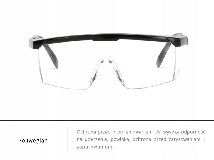 OKULARY OCHRONNE PRZECIWODPRYSKOWE REGULOWANE ZAUSZNIKI OTWORY NA SZNUREK Model FT016007