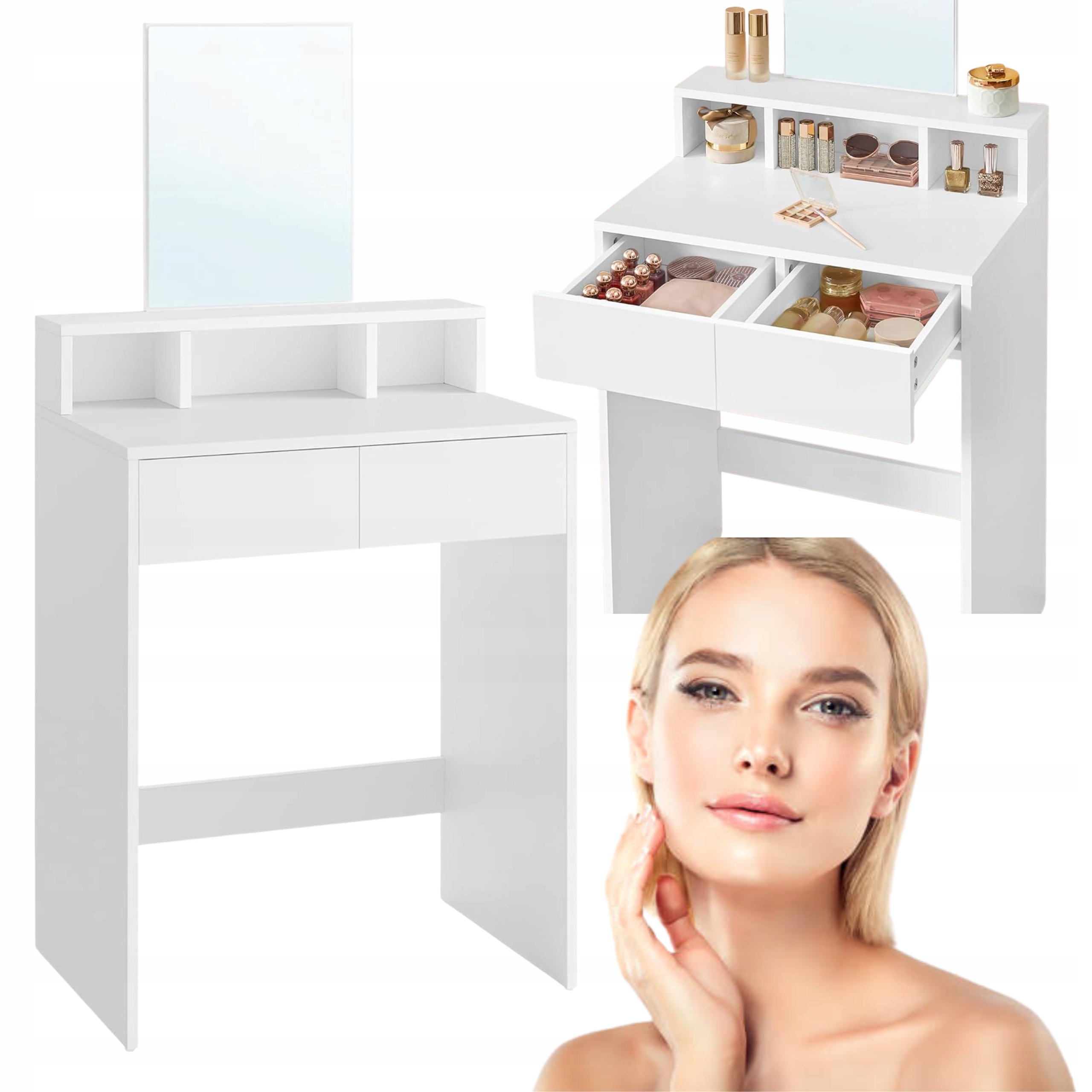 Malá kompaktná toaletná taška so zrkadlom Písací stôl Zásuvky Police Biela do spálne