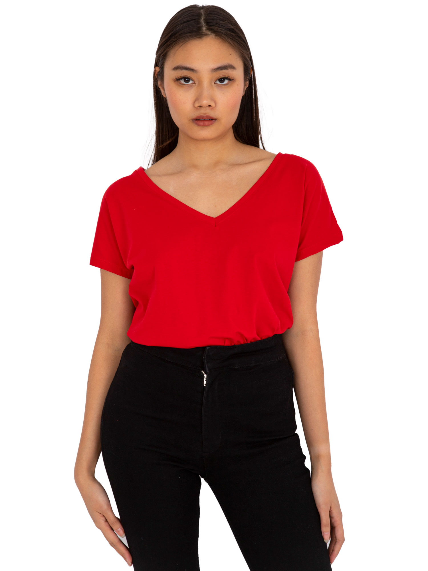 

T-shirt Damski Koszulka Bawełniana V-neck Serek