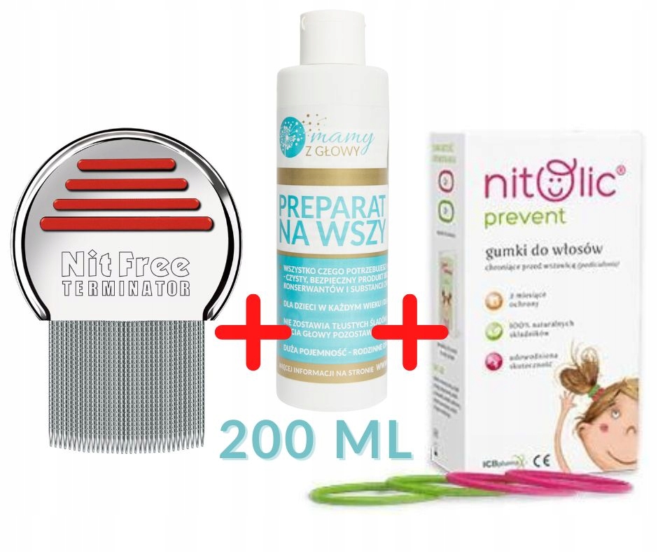 

3w1 Wszy Terminator płyn 200 ml gumki Nitolic