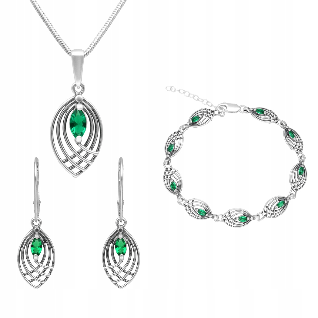 Prolamovaný komplet se smaragdovou zirkonií stříbro