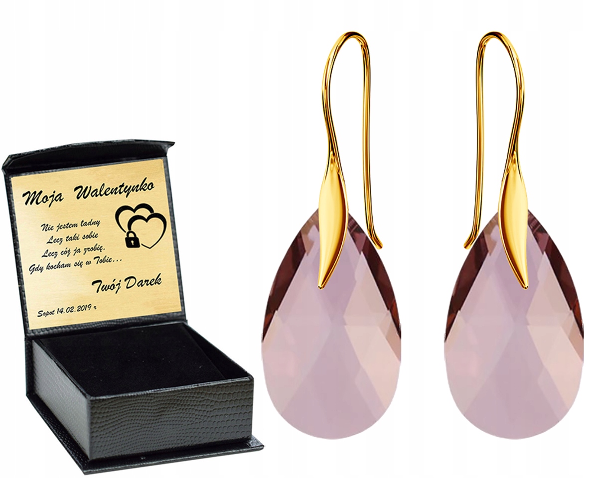 

Złote Kolczyki Almond Style Hook Swarovski Grawer