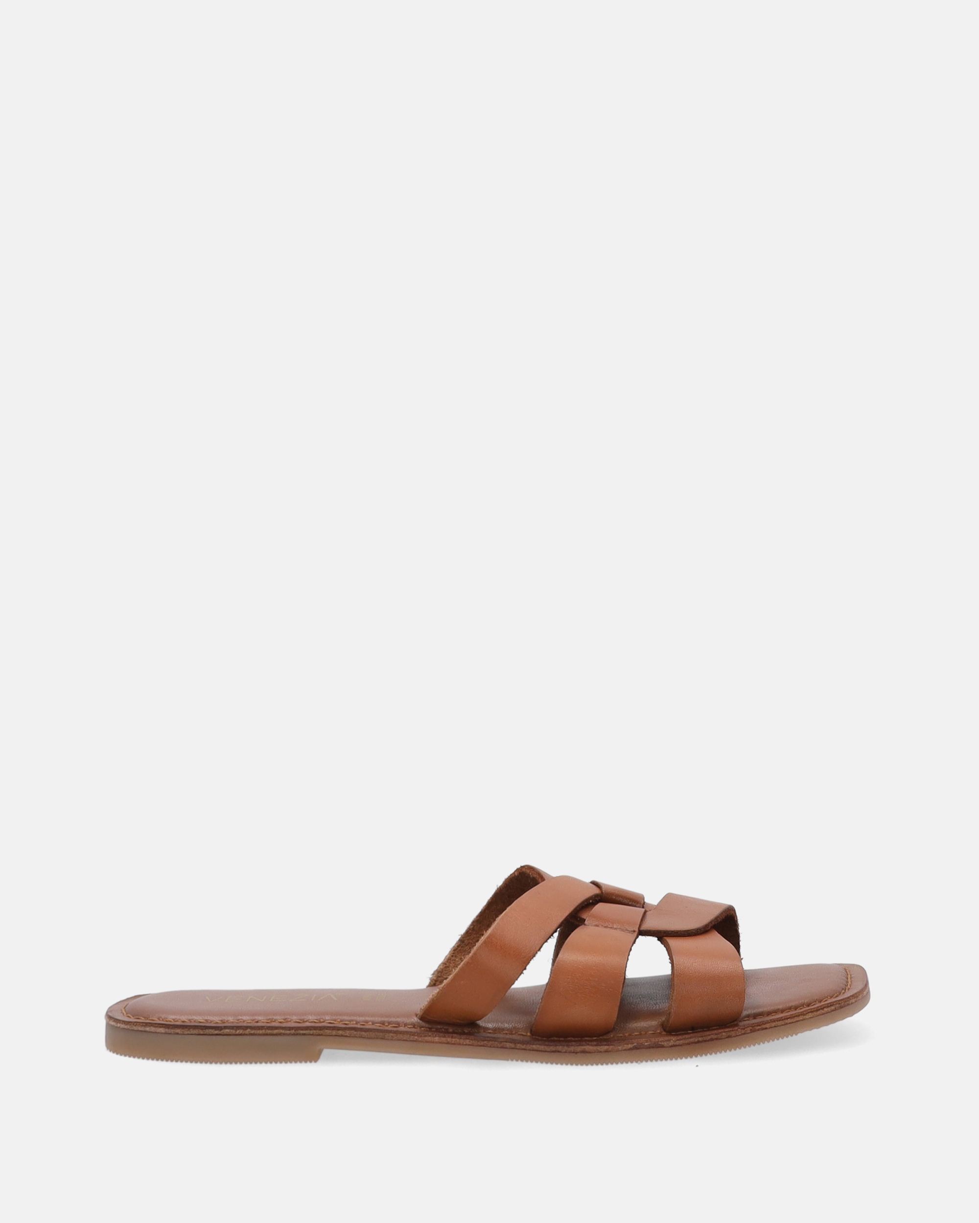 Venezia Damskie Klapki Z Naturalnej Brązowej Skóry Rozmiar 36