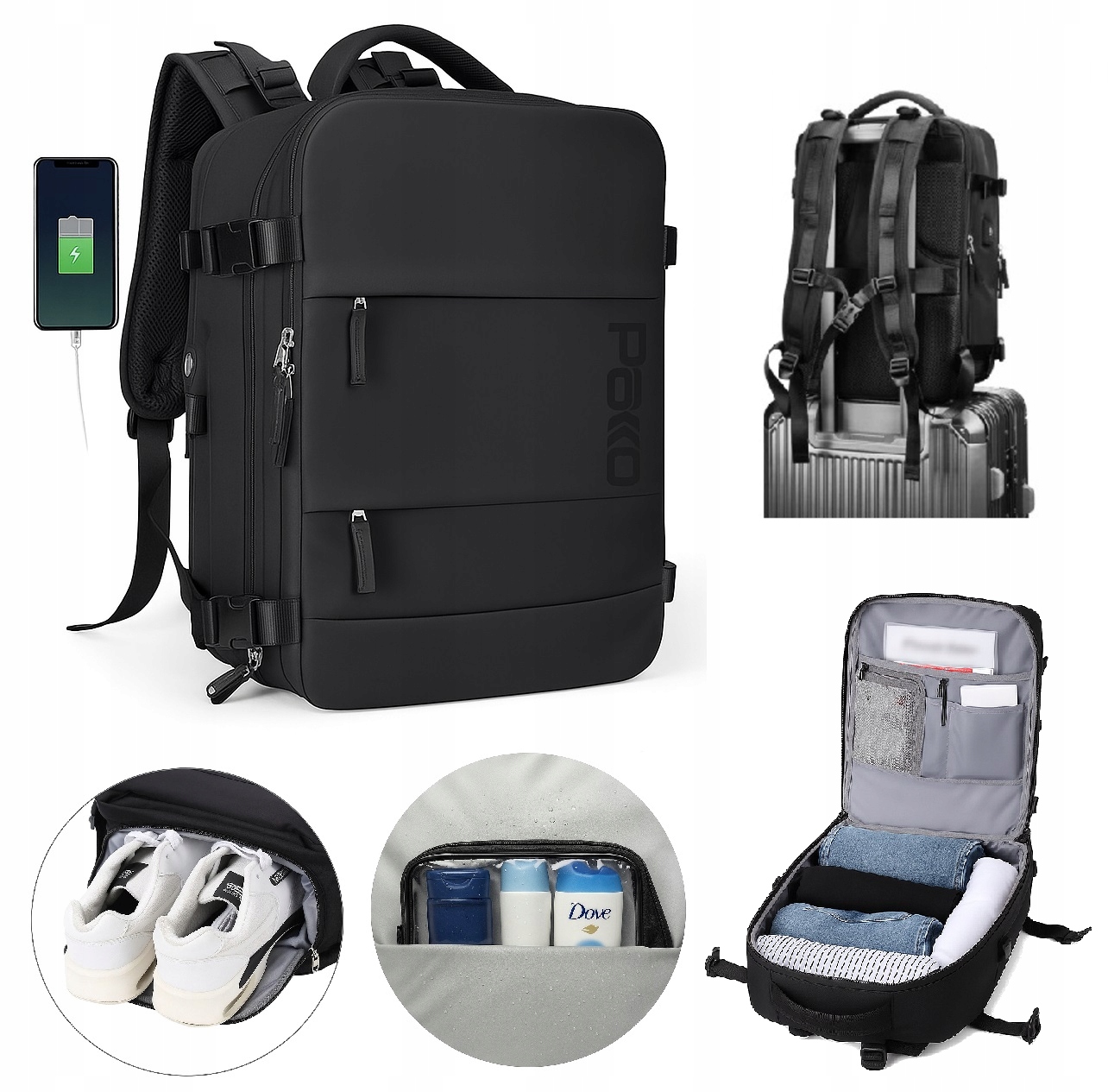 Batoh Pakko Příruční zavazadlo do letadla Wizzair Rayanair 40x20x25 Usb T500