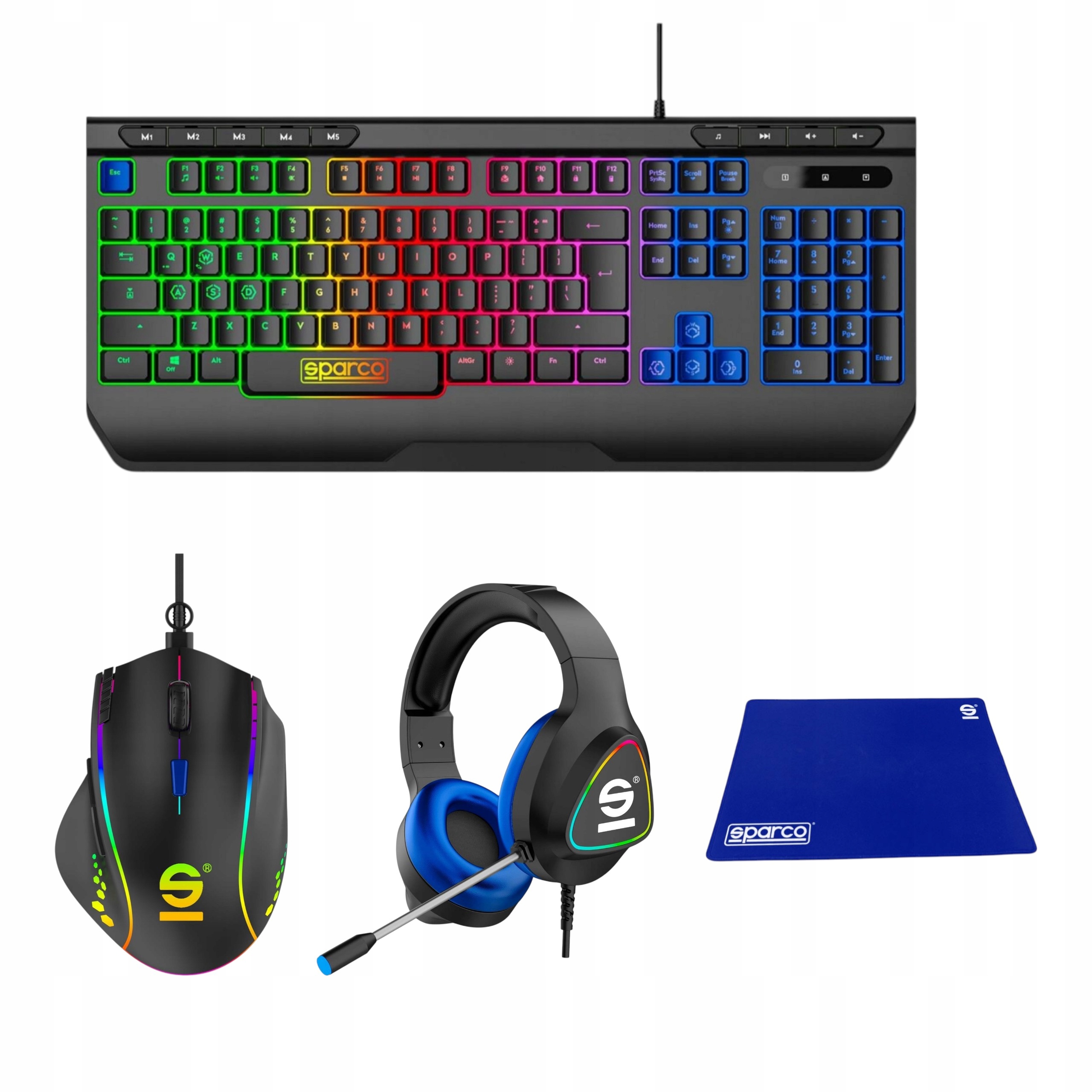 Klávesnice Myš Sluchátka Podložka Sada pro hráče práce 4v1 Sparco