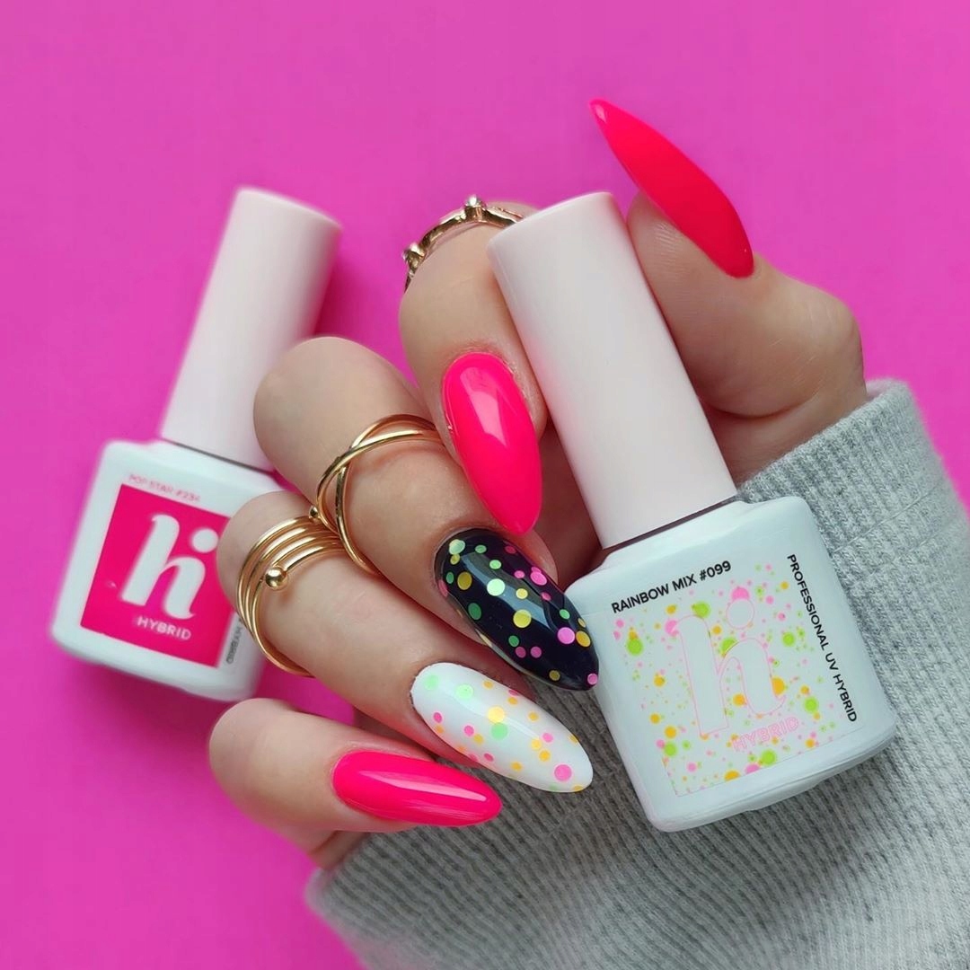 HI HYBRID #099 Lakier Hybrydowy Rainbow Mix 5ml Kolor Odcienie czerwieni i różu Odcienie zieleni Odcienie żółtego i złota
