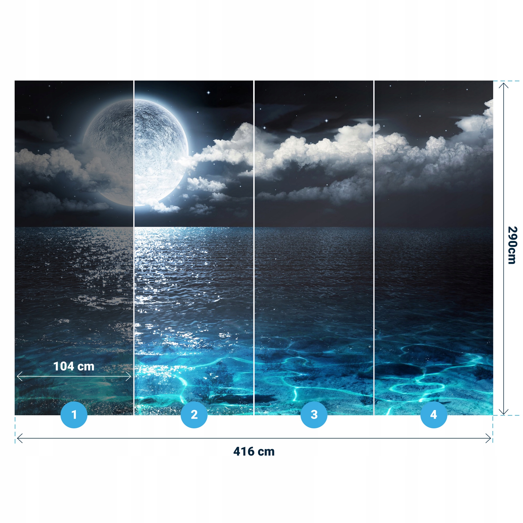 Fototapeta 3D księżyc noc morze 416x290 F00499 Orientacja pozioma