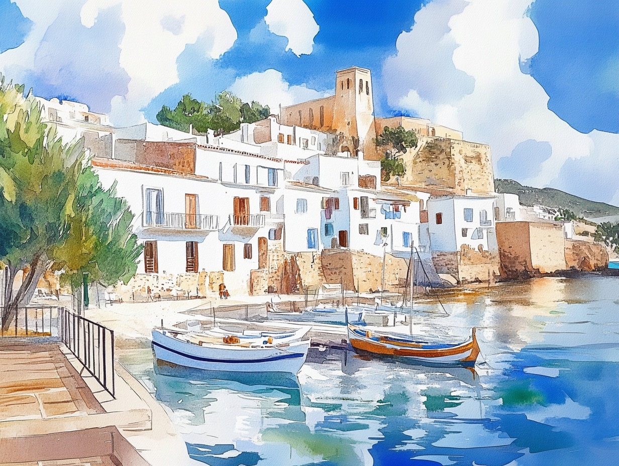 Obraz Na Plátně Canvas Španělsko Ibiza Městečko Přístav Lodě Moře 100x75