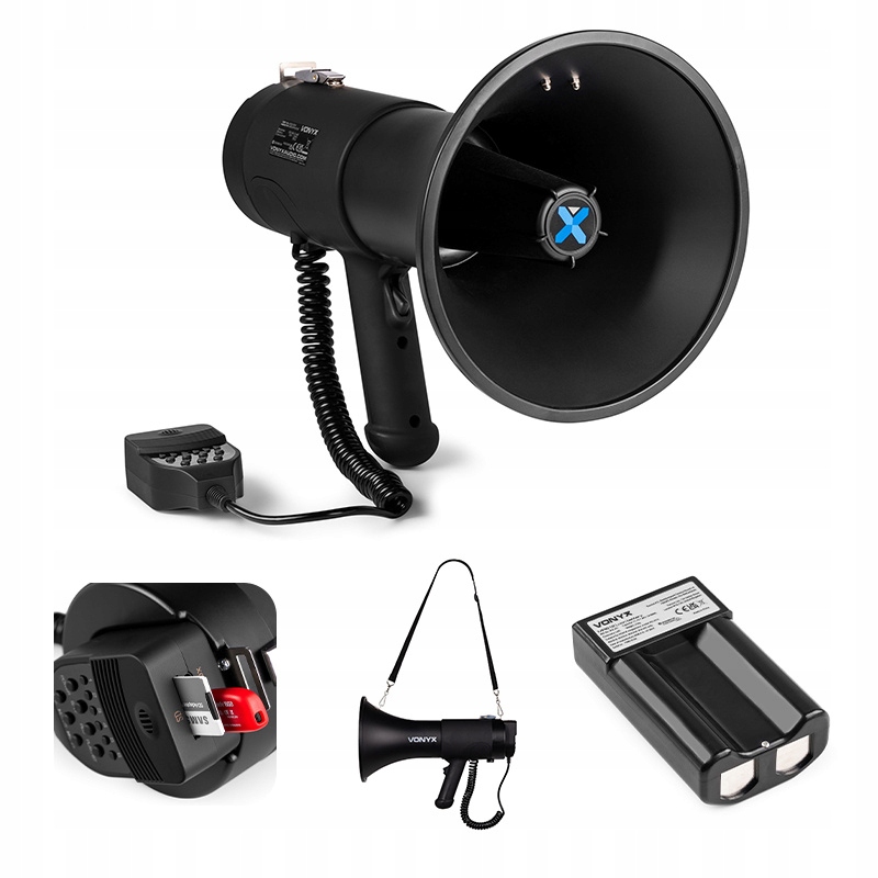 Megafon 75W Vonyx czarny bluetooth Usb Rec akumulator do przemówień marszy