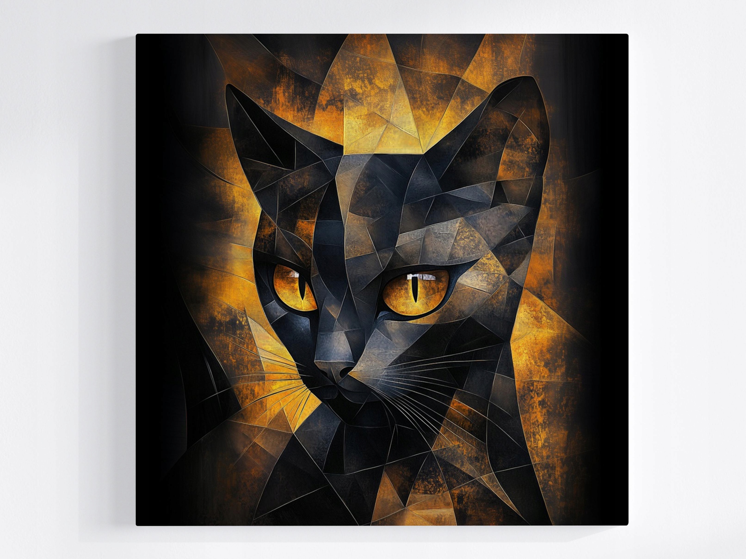 Obraz Na Plátně Canvas Grafika Kočka Černá Zlato Geometrie Mozaika 3D 80x80