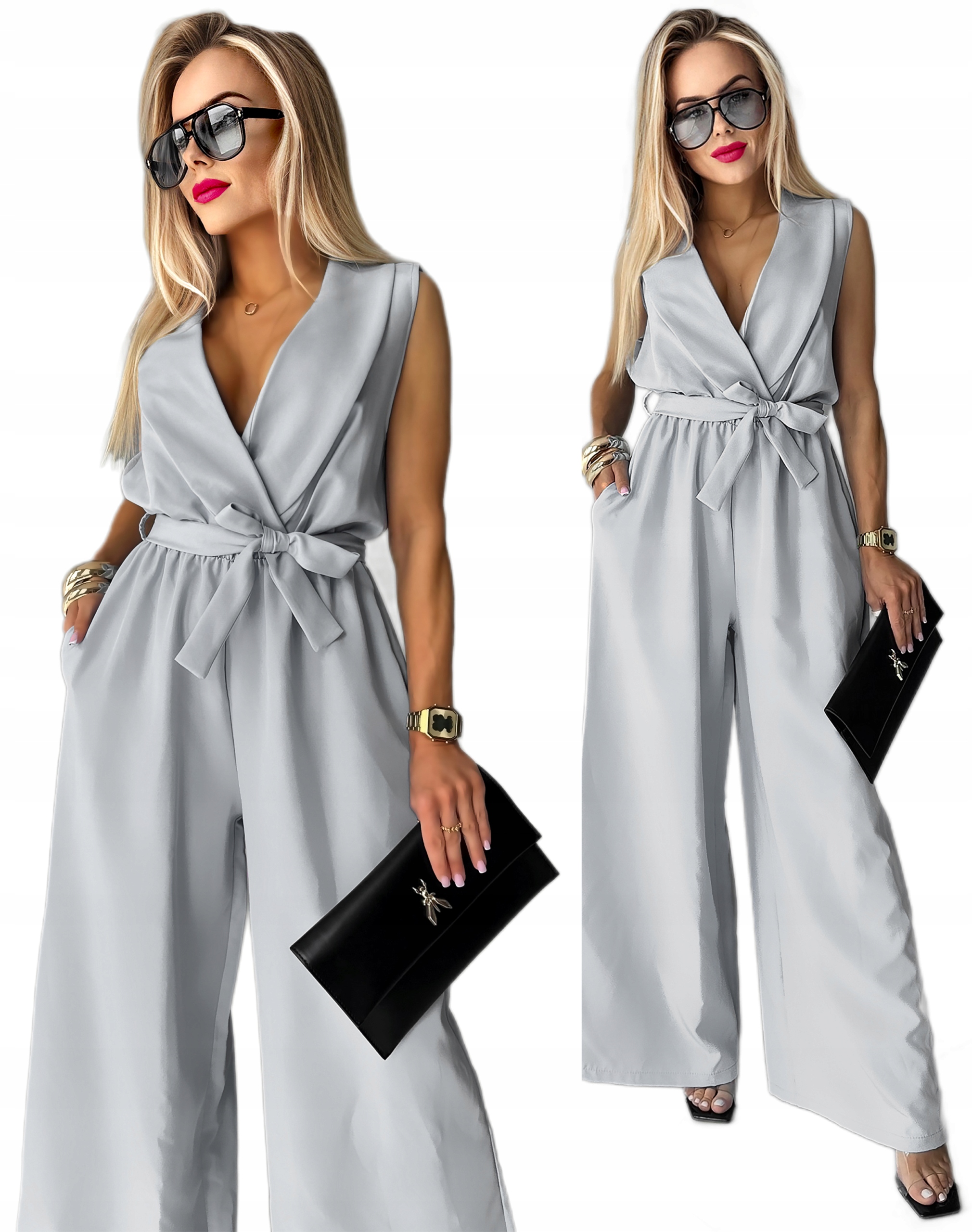 Elegantní Dámská Kombinéza s zavinovacím výstřihem a pásek, široké nohavice Iris