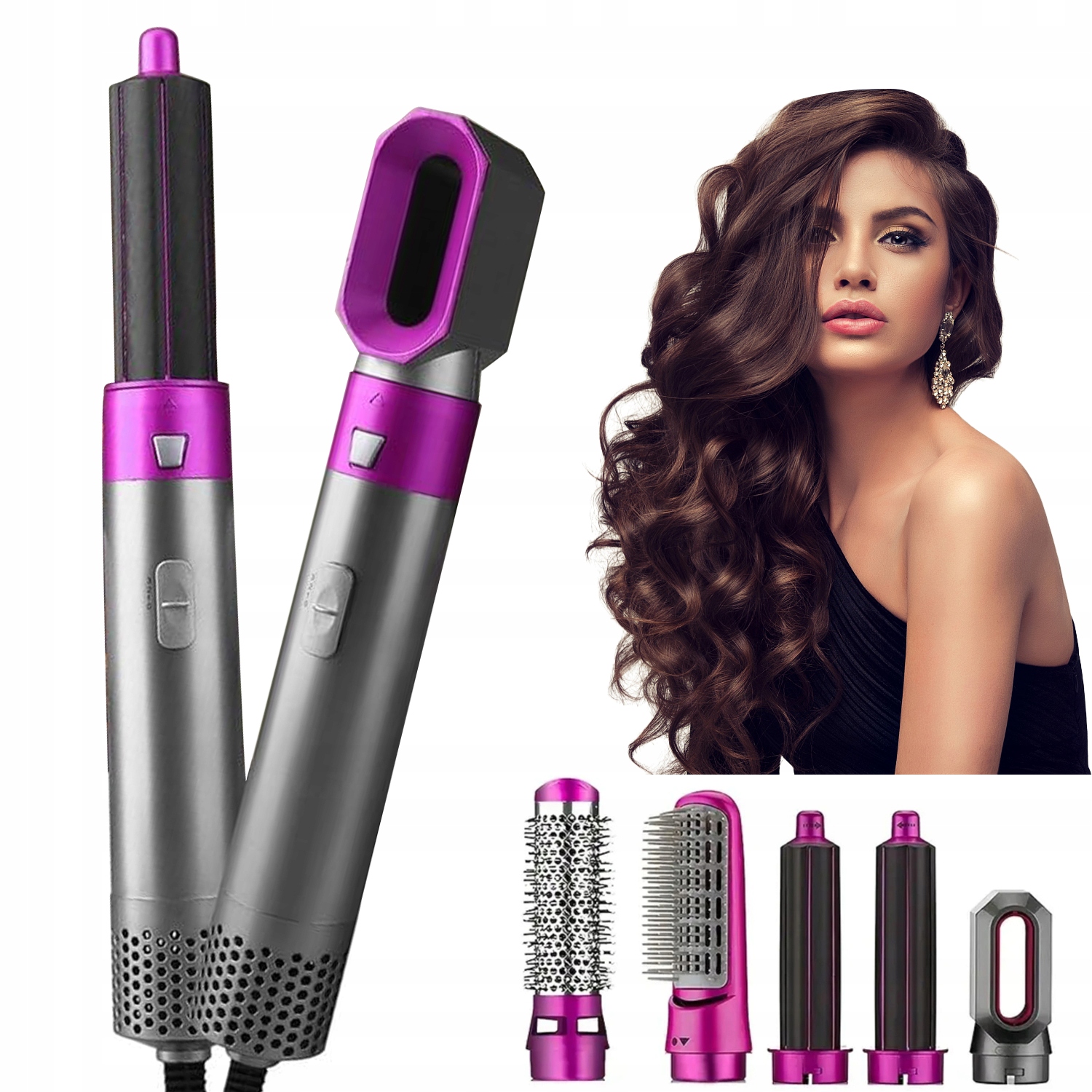 Kartáčová Horkovzdušná Sušička Pro Kulmofén Žehlička Na Vlasy 5V1 Sada