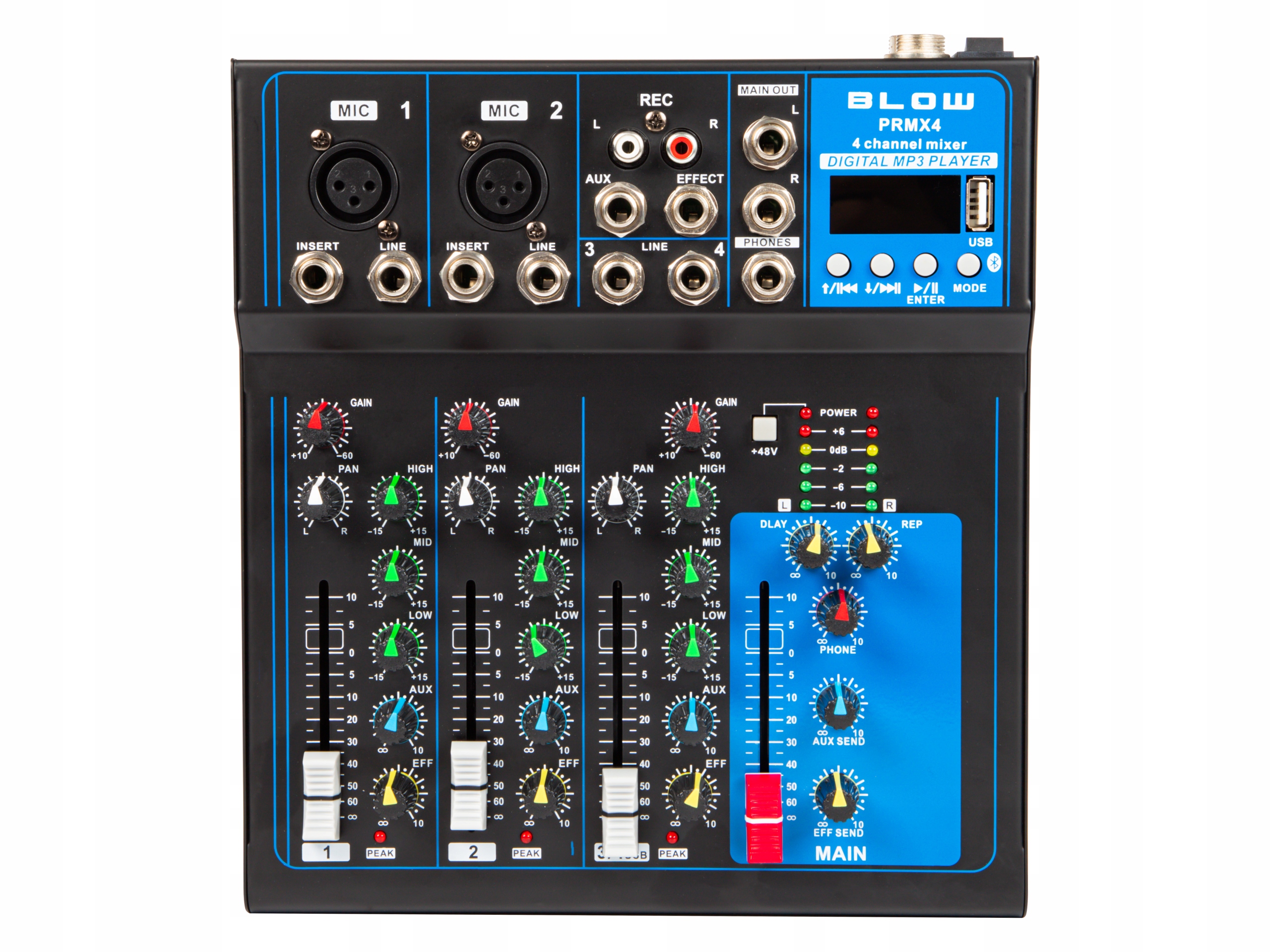 MIKSER STUDYJNY AUDIO MIXER 4 KANAŁY BLUETOOTH USB MP3 2x XLR RCA JACK 6.3 Marka Blow