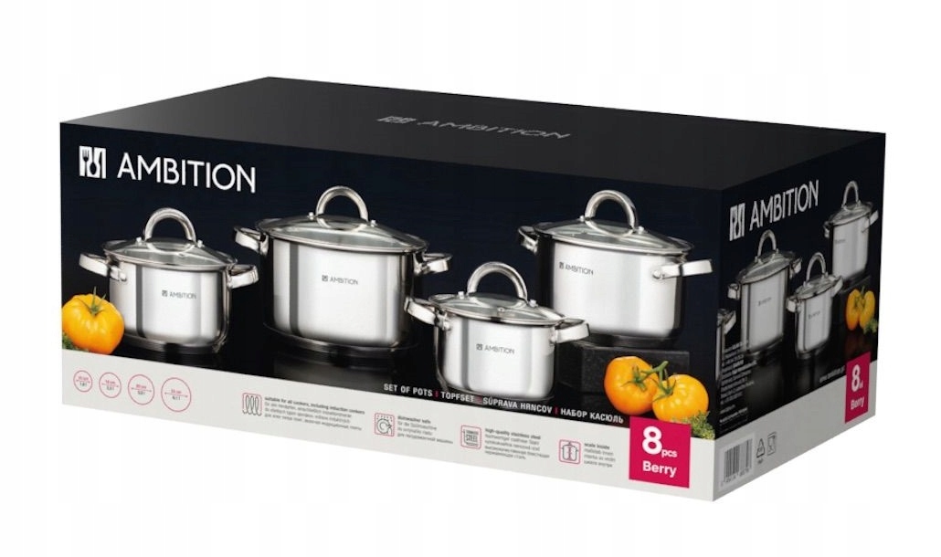 Sada Hrnců Ambition Berry 8 Kusů Nerezová Ocel Indukce