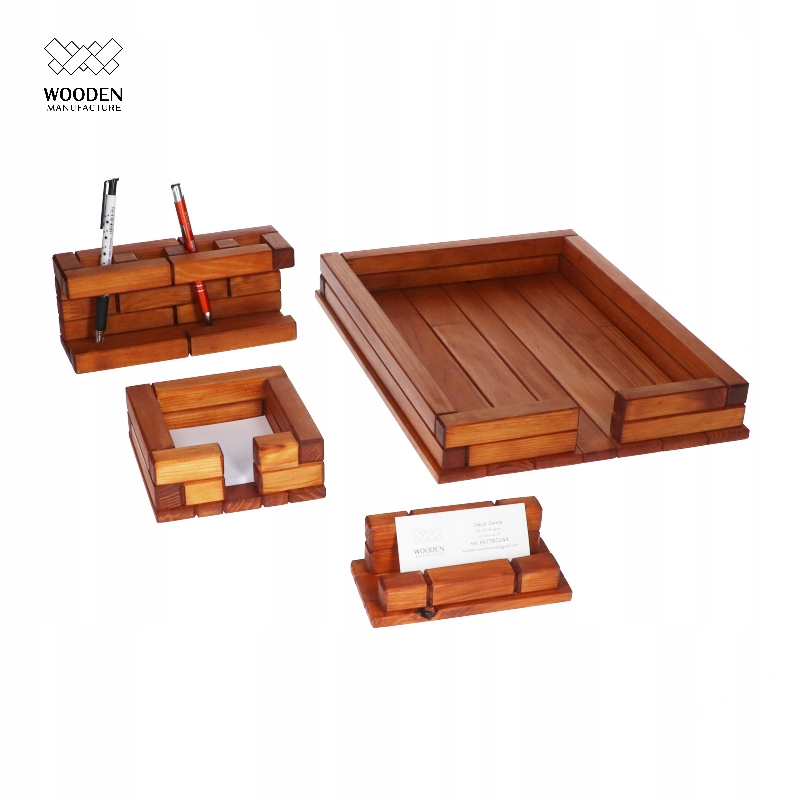 Organizer przybornik na biurko drewniany pojemnik