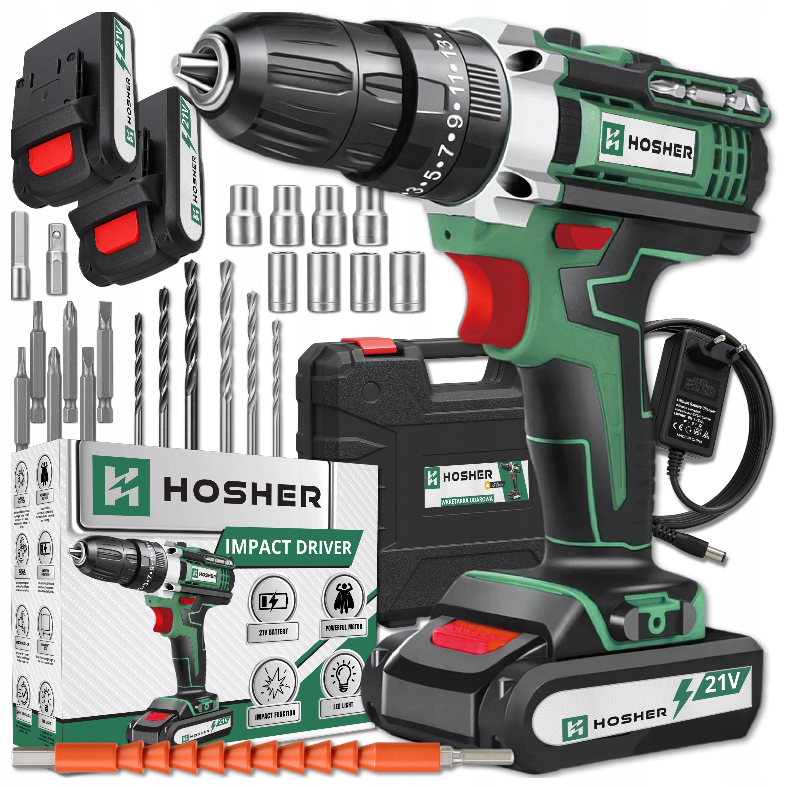 Mocna Wiertarko Wkrętarka Akumulatorowa Udarowa 2X Aku 21V Walizka