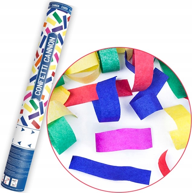 TUBA STRZELAJĄCA KONFETTI KOLOROWE PASKI ARMATA NA URODZINY WESELE 40 CM