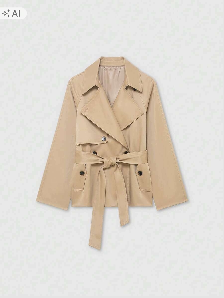 Shein Béžový Trenčkot S Klopami A Gumovaným Knoflíkem, Velikost 1LA
