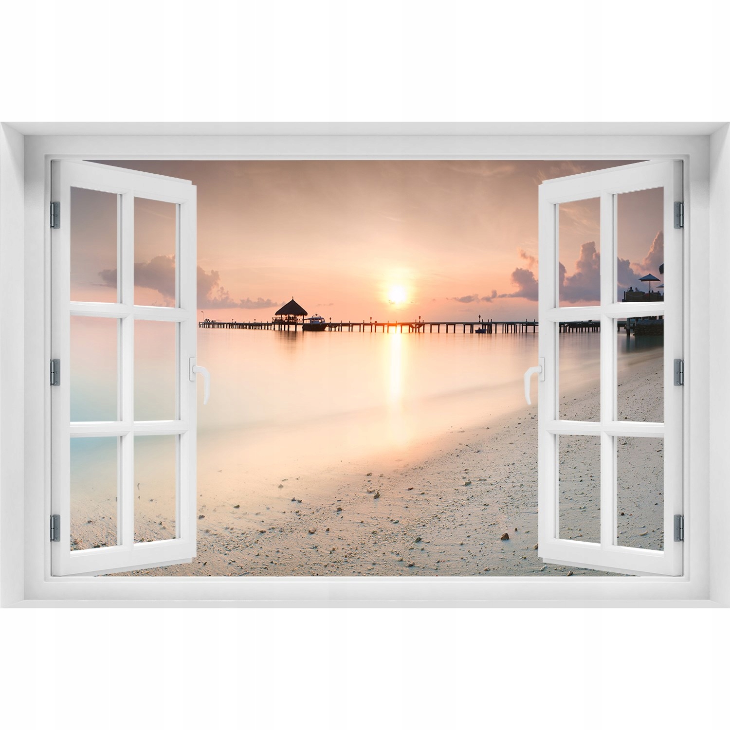 

Naklejka Fototapeta 3D Okno Plaża Malediwy 120x80