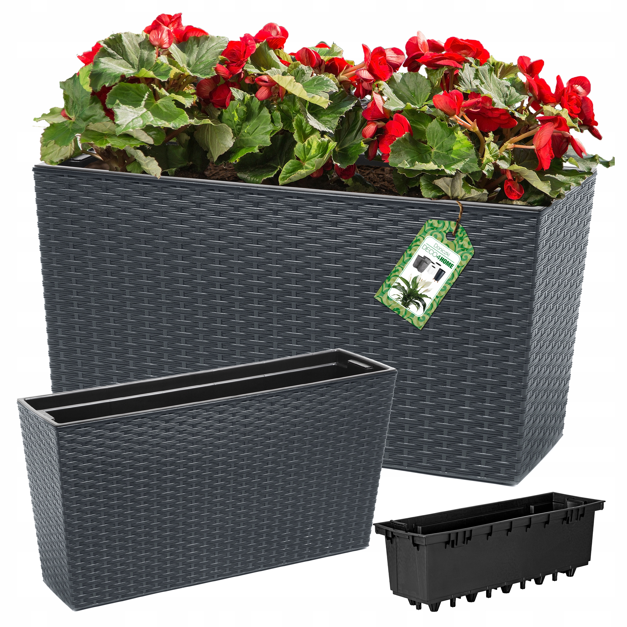 Doniczka Kwietnik Donica Balkonowa Ogrodowa Skrzynka Rattan Antracyt 77CM