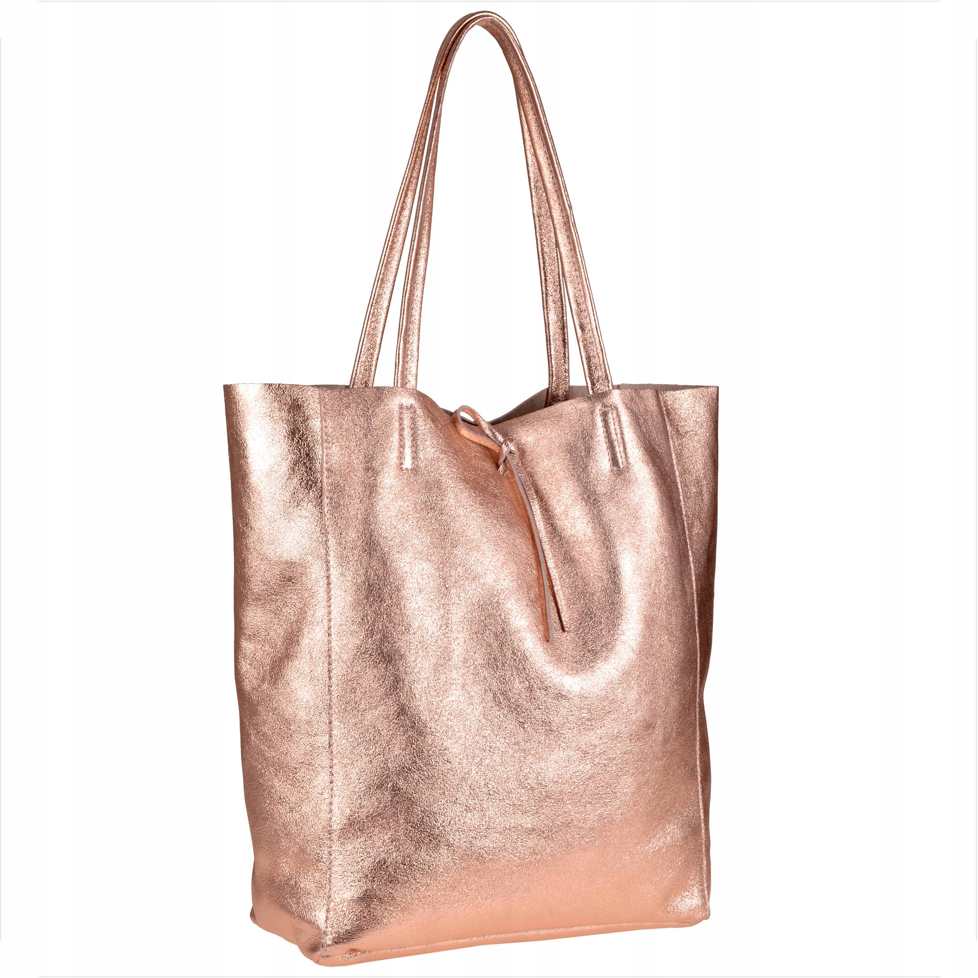 

Torebka skórzana lekka shopper różowe złoto