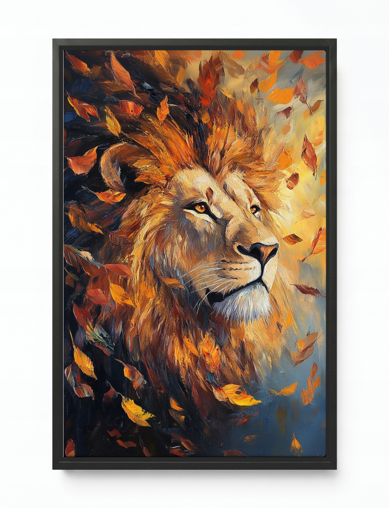 Obraz Rám Americký Box Portrét Lev Podzim Listy Zvíře Afrika 80x120
