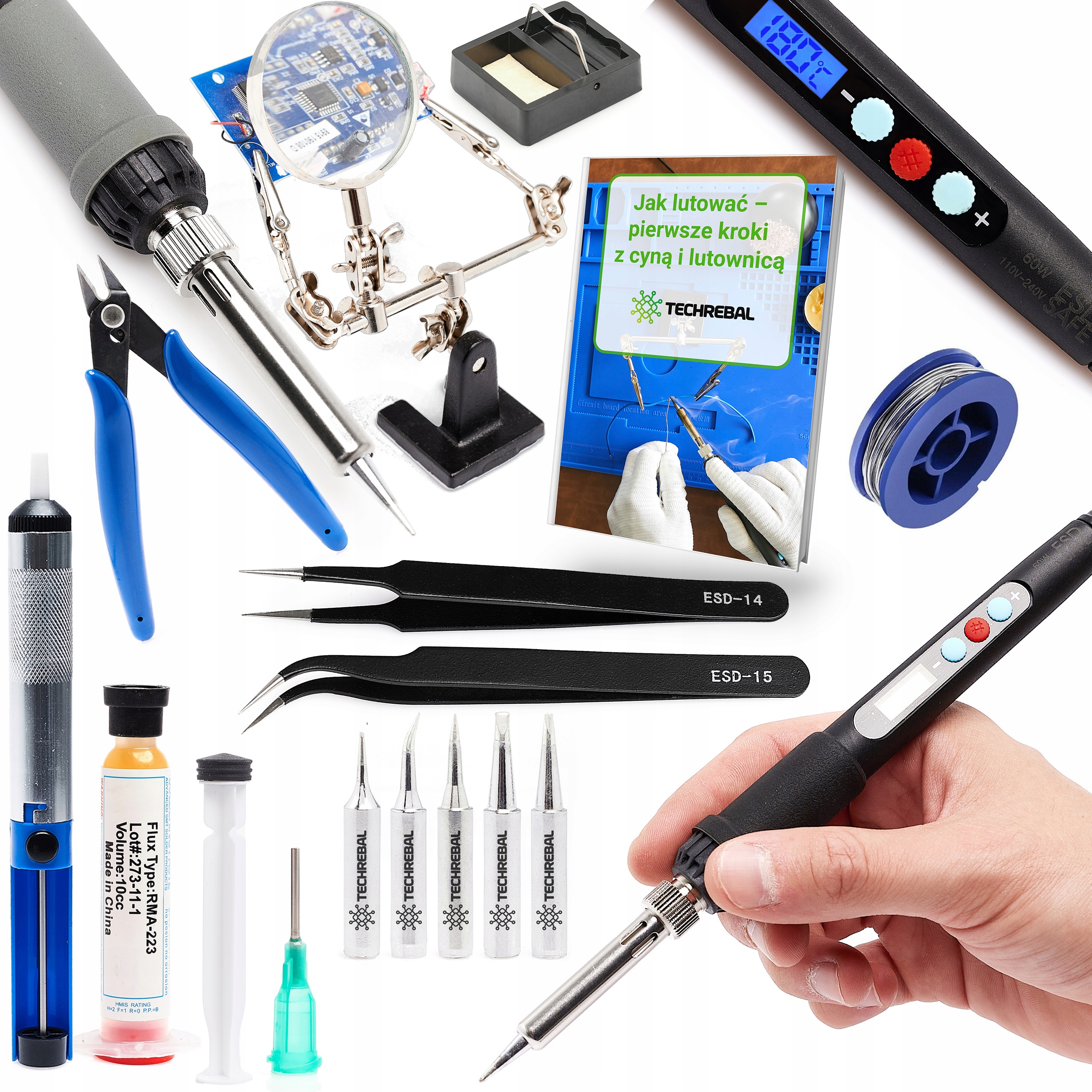 Přesná Páječka S LCD 60W Hroty Cín Odsávačka Třetí Ruka Esd Pinzeta