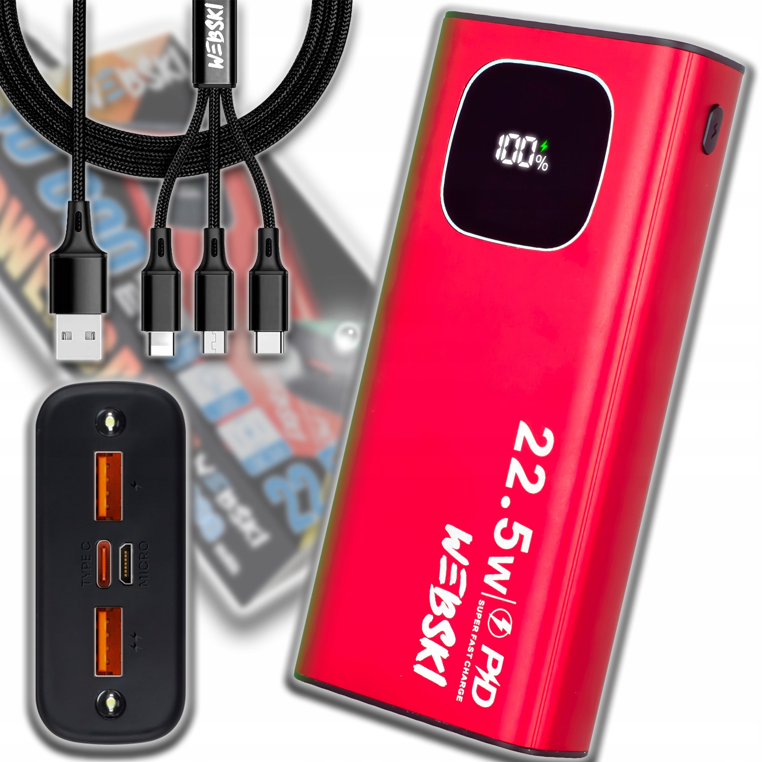 Power Banka 30 000 Mah Silná, Robustní, Velká, Prostorná, Usb Qc Pd Usb Kabel 3V1