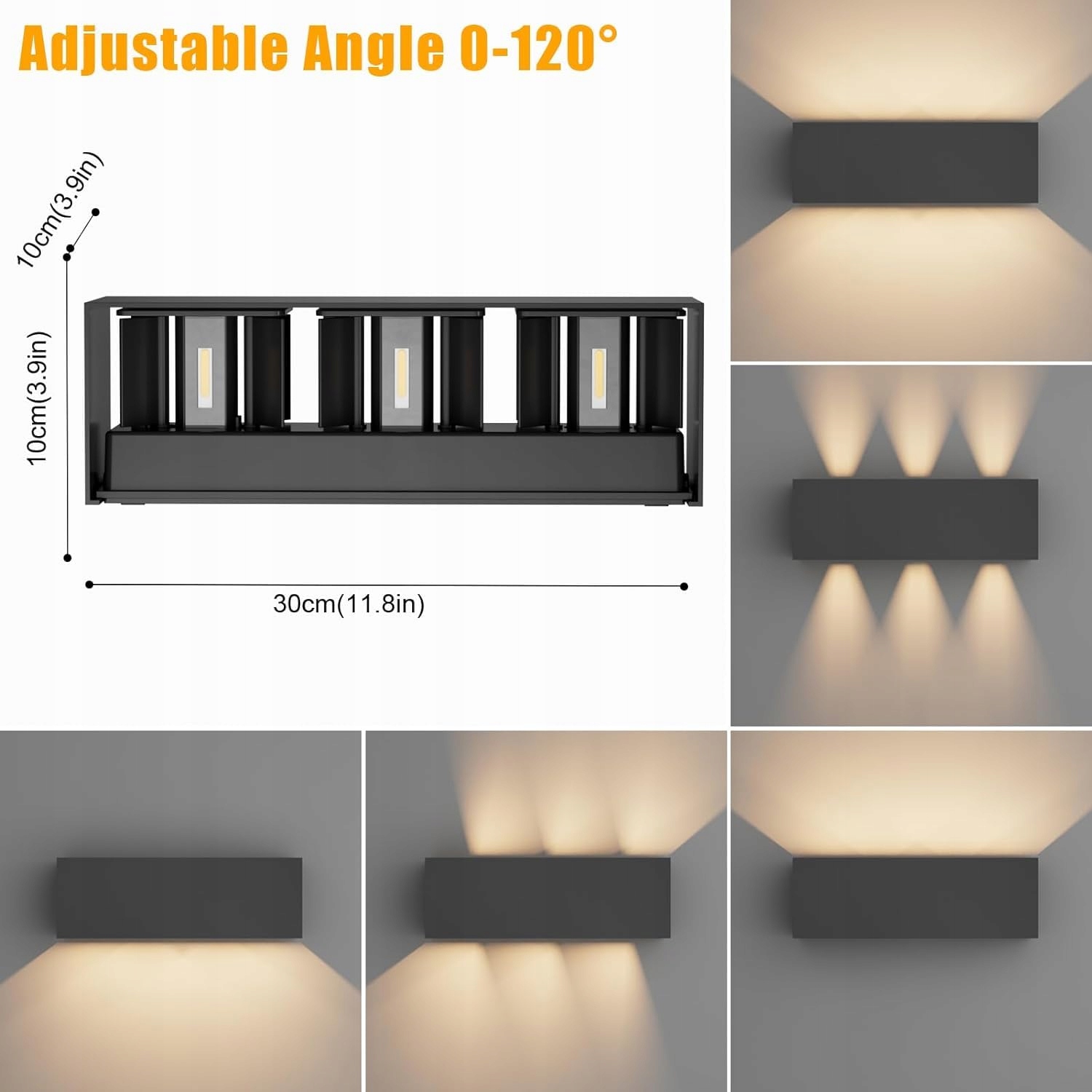 KLIGHTEN Lampa Zewnętrzna 30W Czarna IP65 2szt Regulowany Kąt Ciepła 3000K — miniatura 2