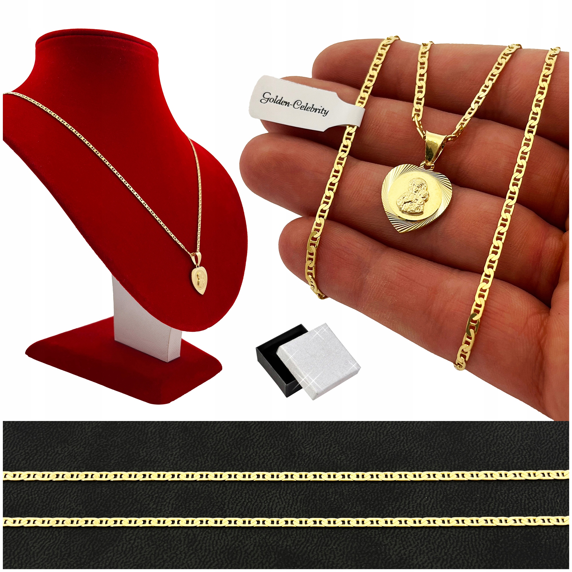 Krásný Jemný Řetízek Gucci Medaile Maryja 925/585 Stříbro Gravírování