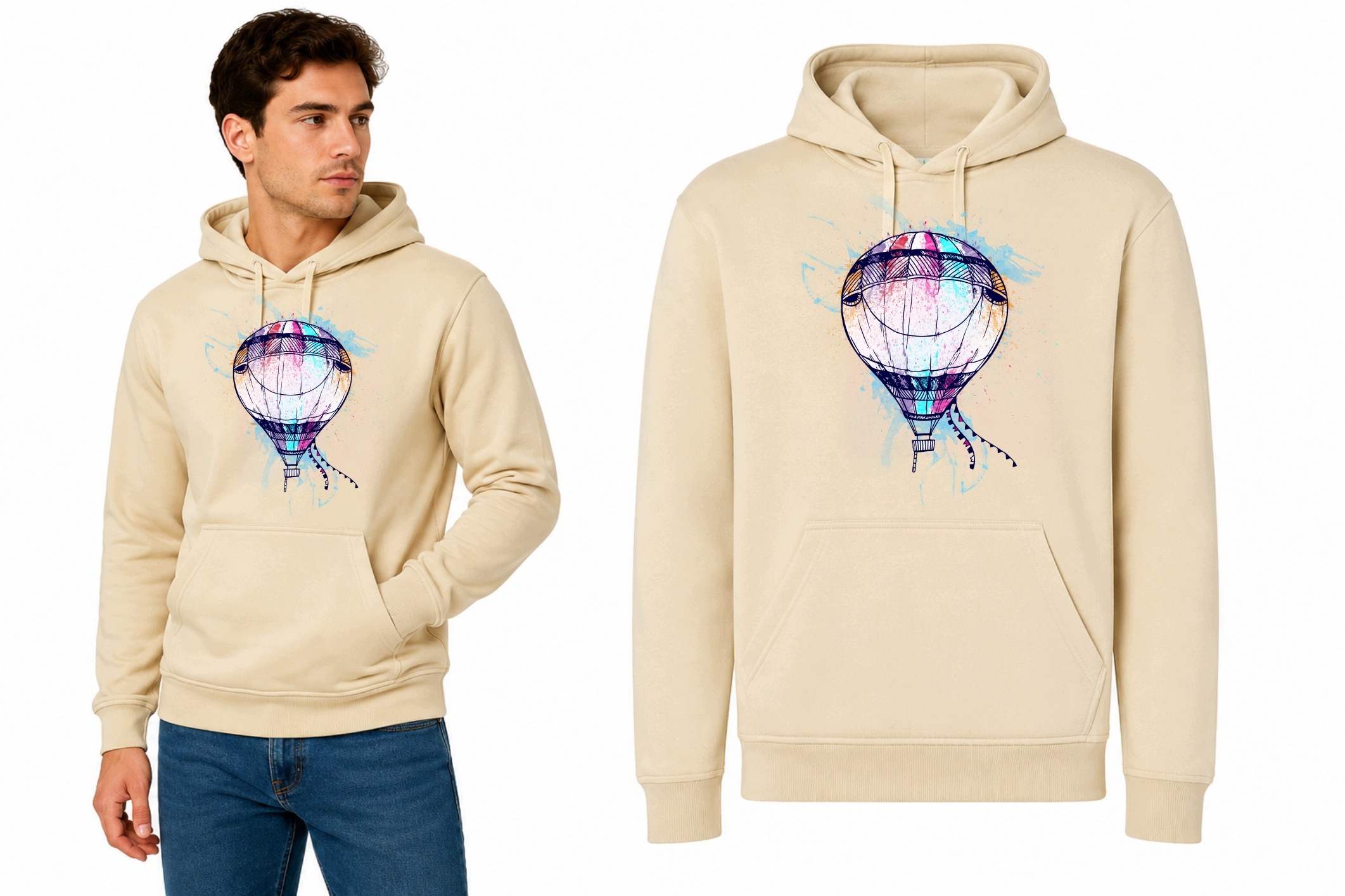 Mikina s kapucí Barevný balón streetwear s potiskem, velikost M