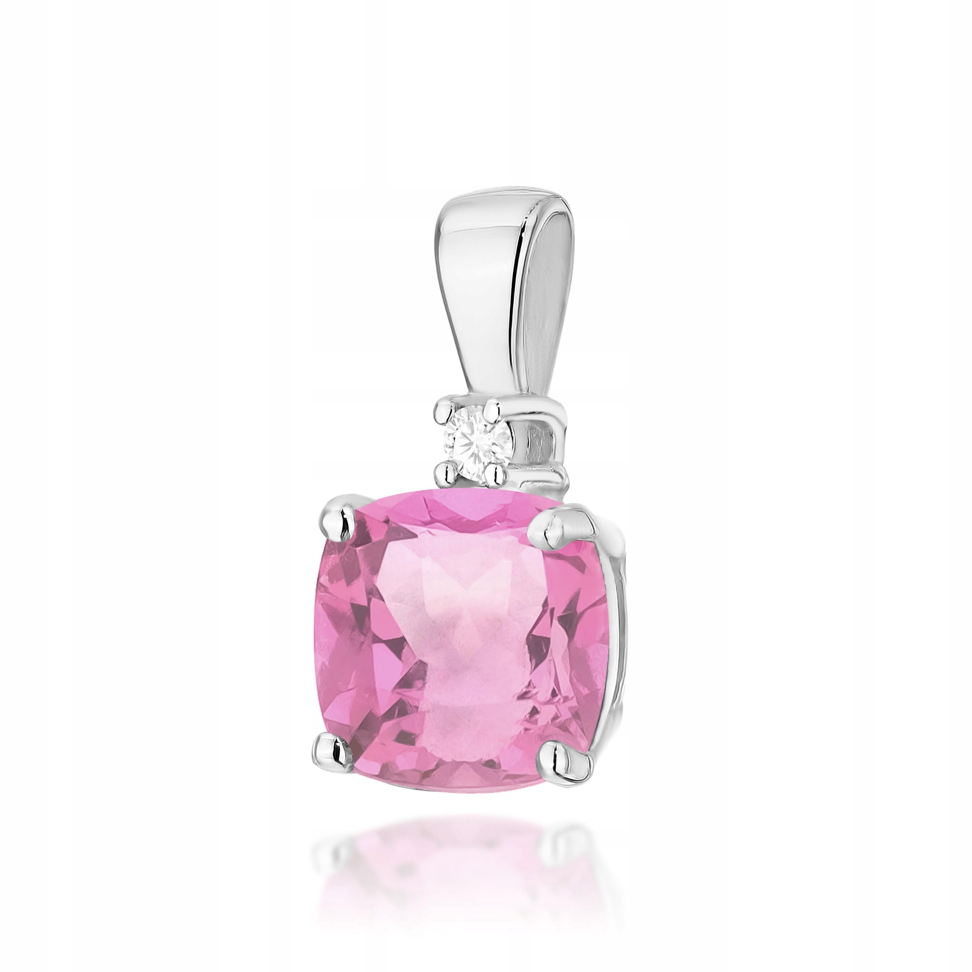 Přívěsek z bílého zlata 585 Čtvercový Růžový Topaz 0.5g brilianty 14kt