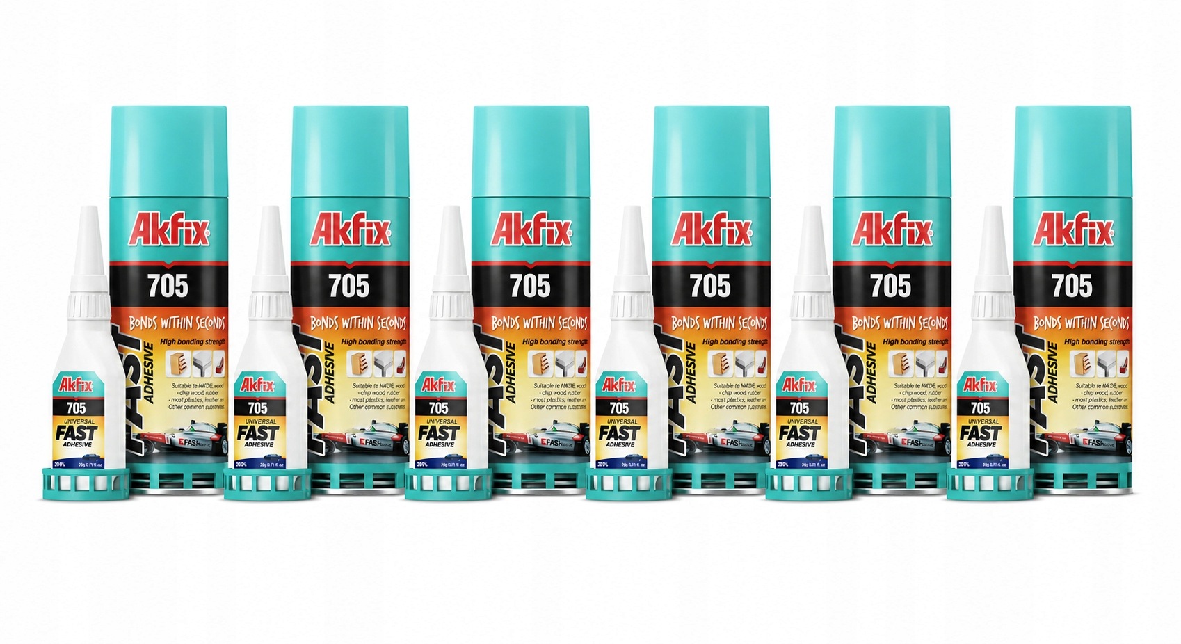 6 x Silné kyanoakrylátové vteřinové lepidlo Akfix 705 65 g aktivátor 200 ml
