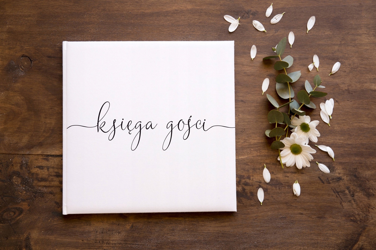 Księga gości weselnych 21x21cm folia AntiScratch Napis Czarne Karty 100str Kolor dominujący biały