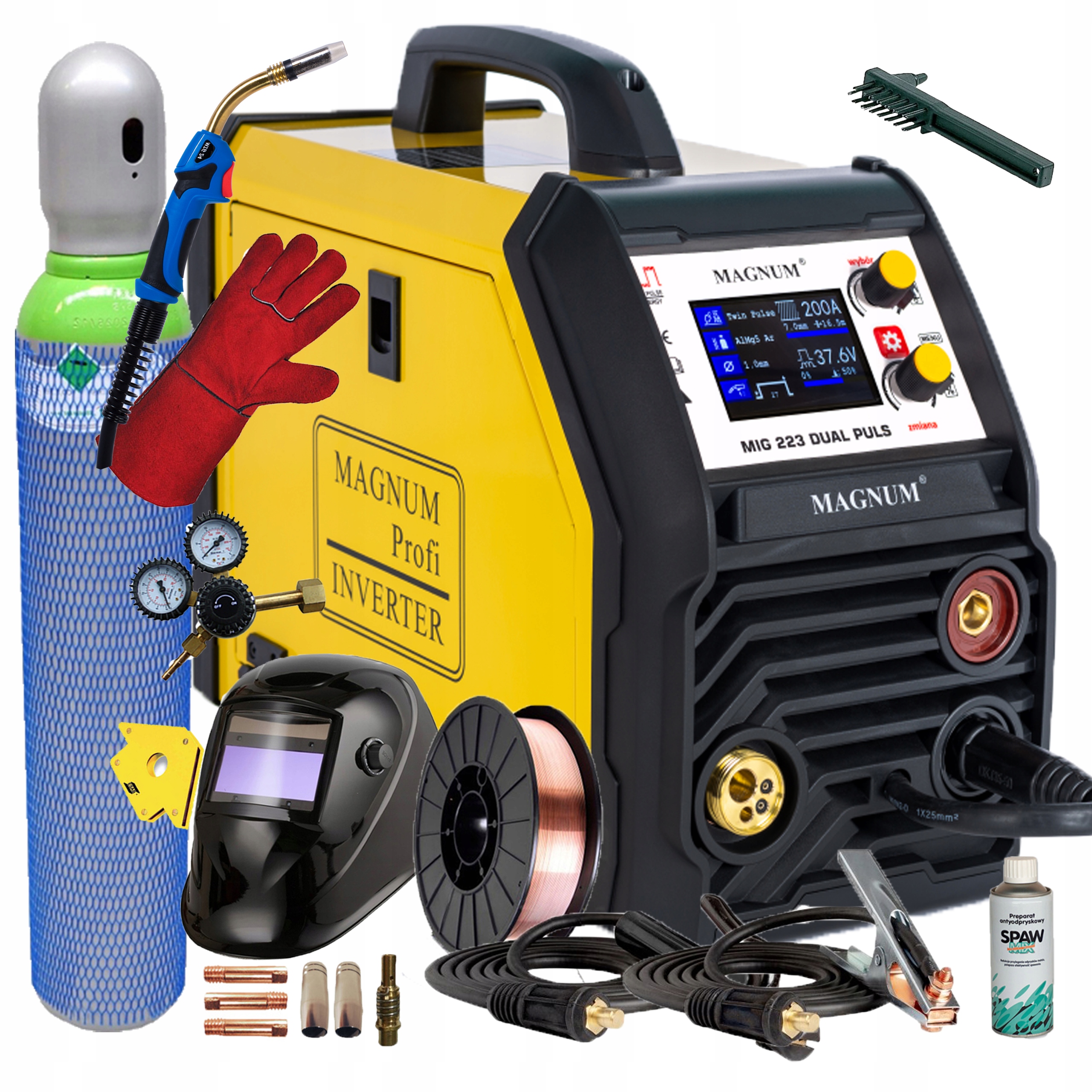 Spawarka Migomat Magnum Mig 223 Dual Puls 220A Mma Tig Lift 3W1 Zestaw