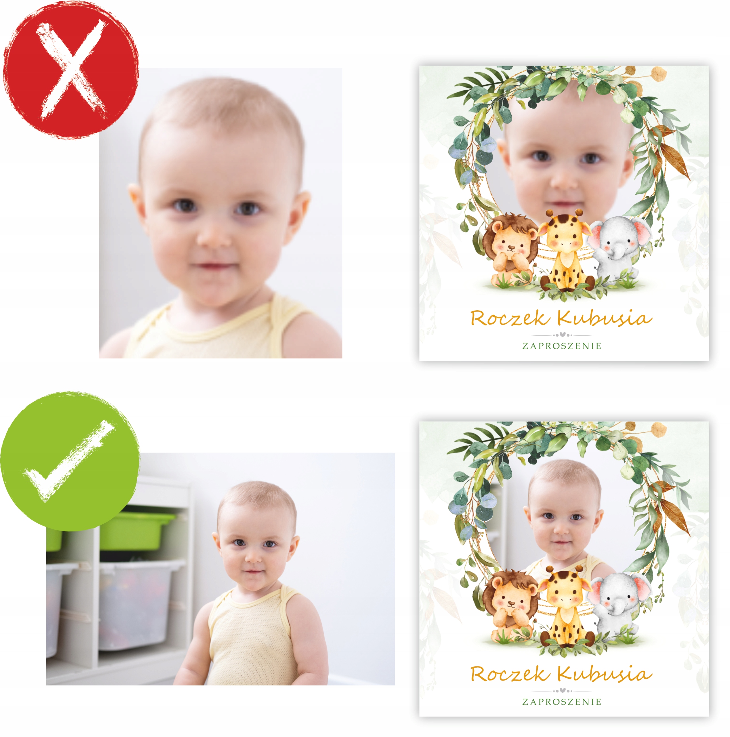 ZAPROSZENIA NA CHRZEST ZE ZDJĘCIEM + IMIĘ +KOPERTA Kolor zielony