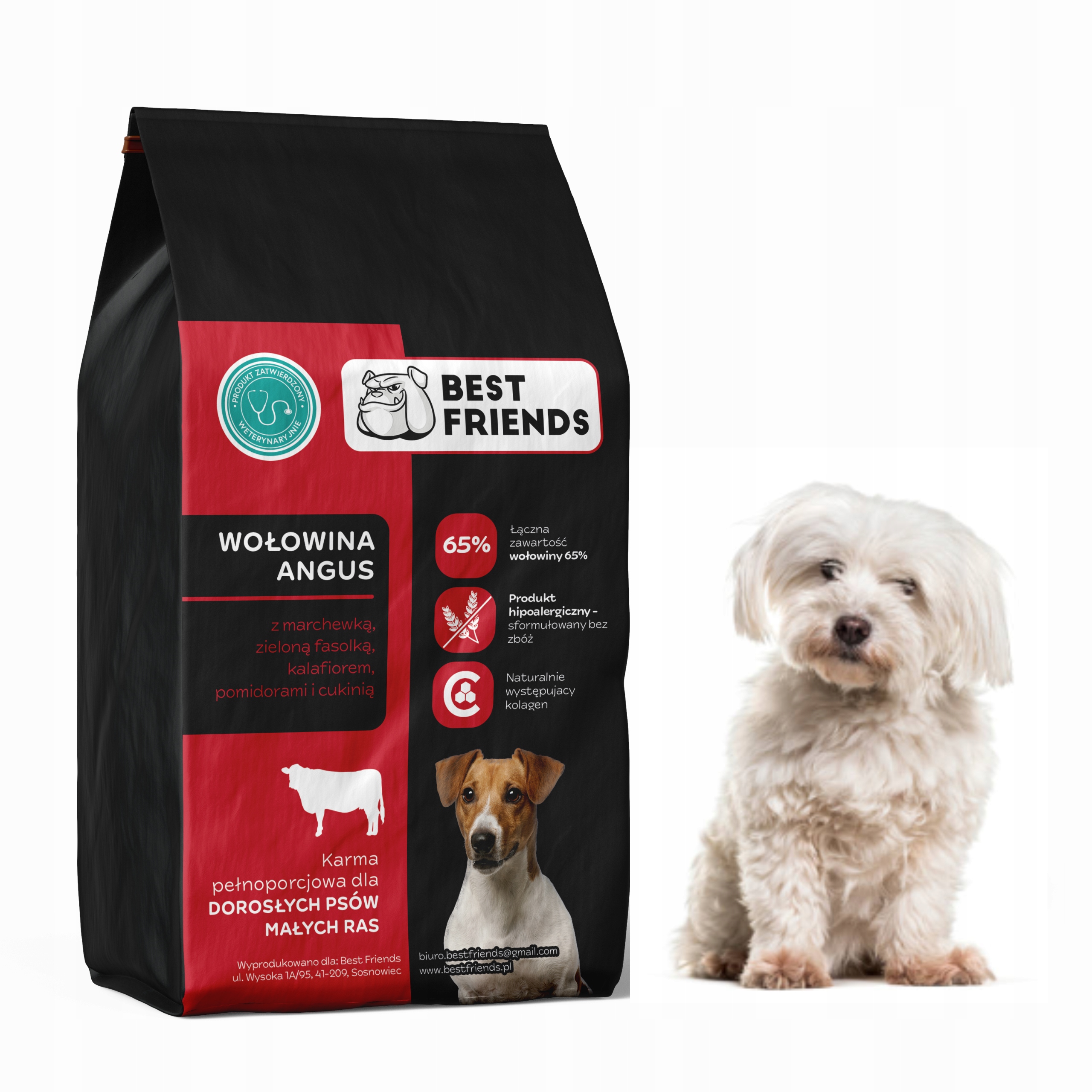 Karma monobiałkowa dla Maltańczyka, karma bezzbożowa, 65% wołowiny 12KG