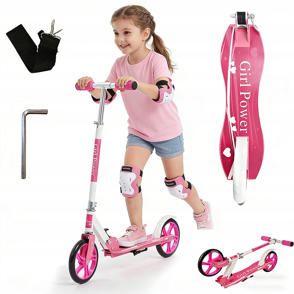 Hulajnoga Dwukołowa Dla Dzieci Regulowana Wysokość Ergonomiczna Różowa 80KG