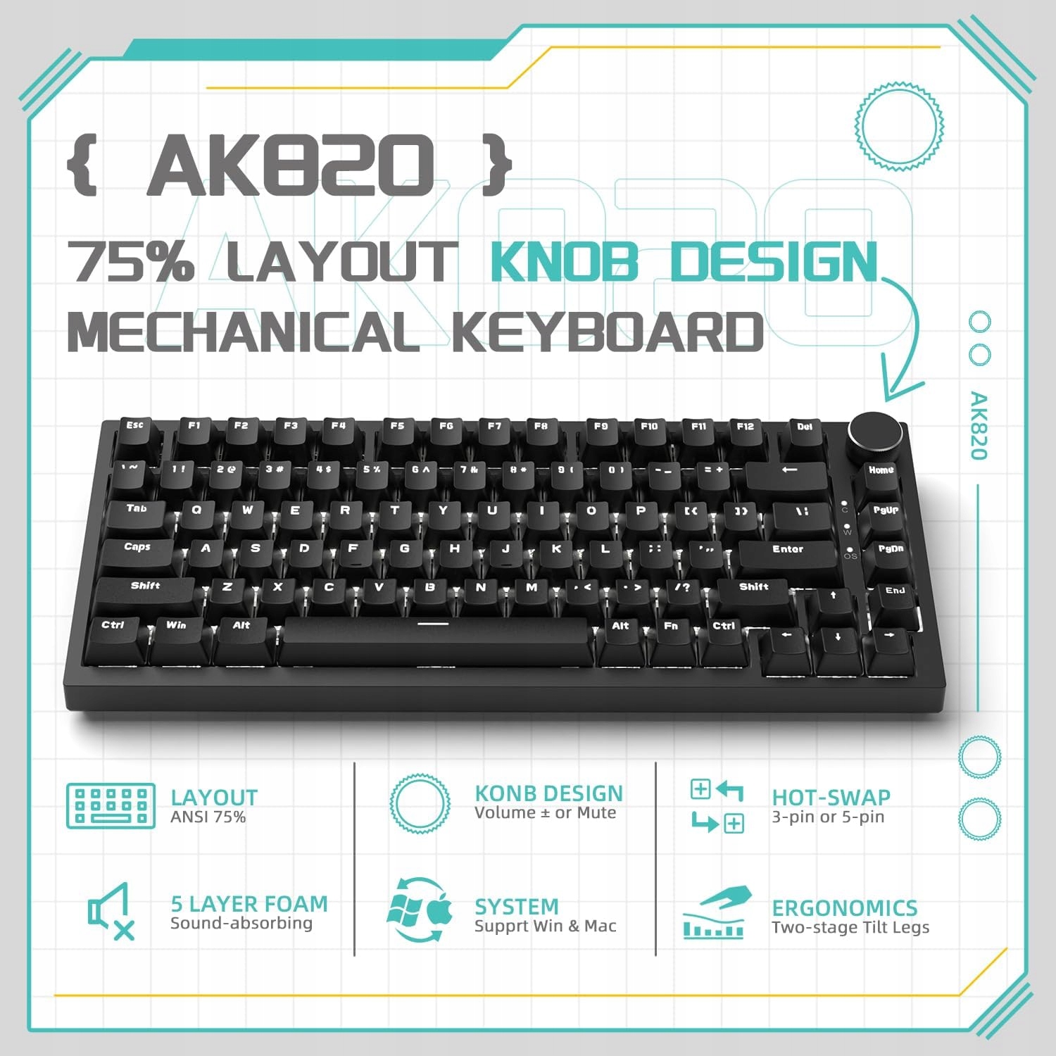 Mechanická klávesnice Ajazz AK820 Černá