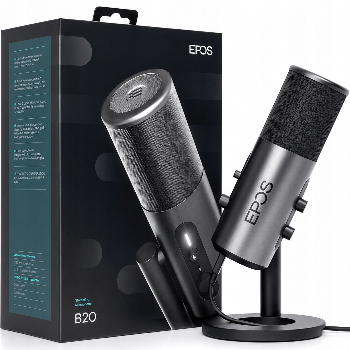 Studiový streamovací mikrofon Epos B20 Sennheiser Usb-c pro hráče Led