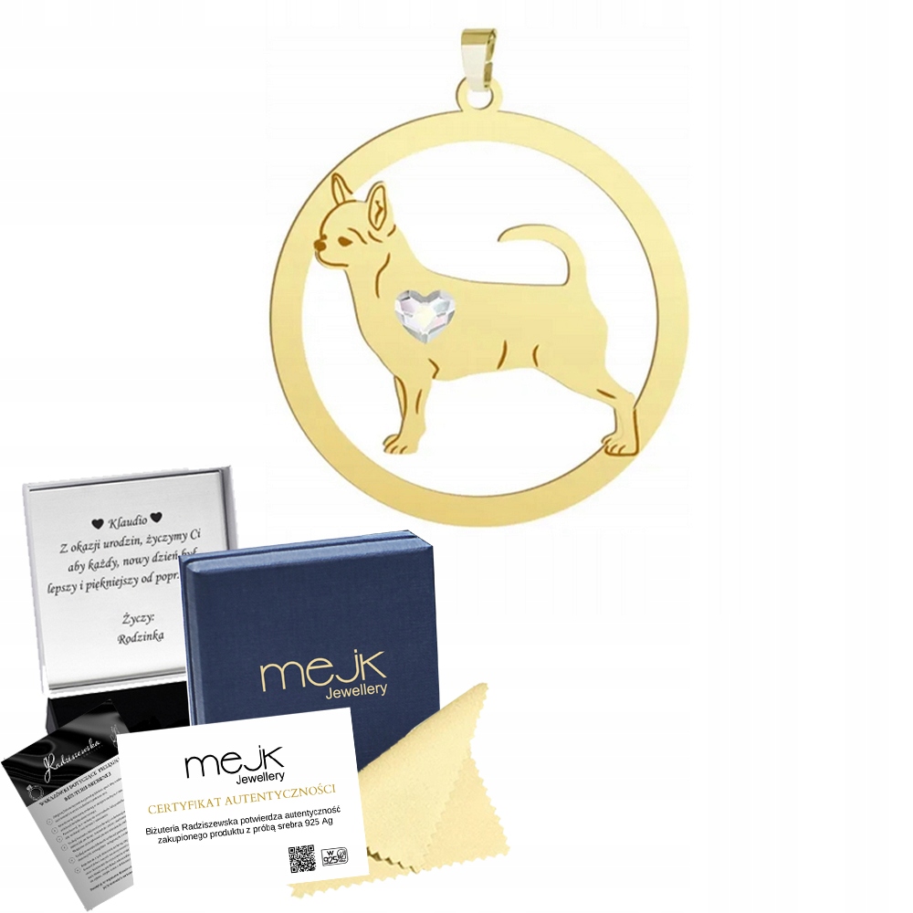 Zlatý přívěsek s psem Chihuahua Krátkosrstá 925 Dárek Dedikace Bonus