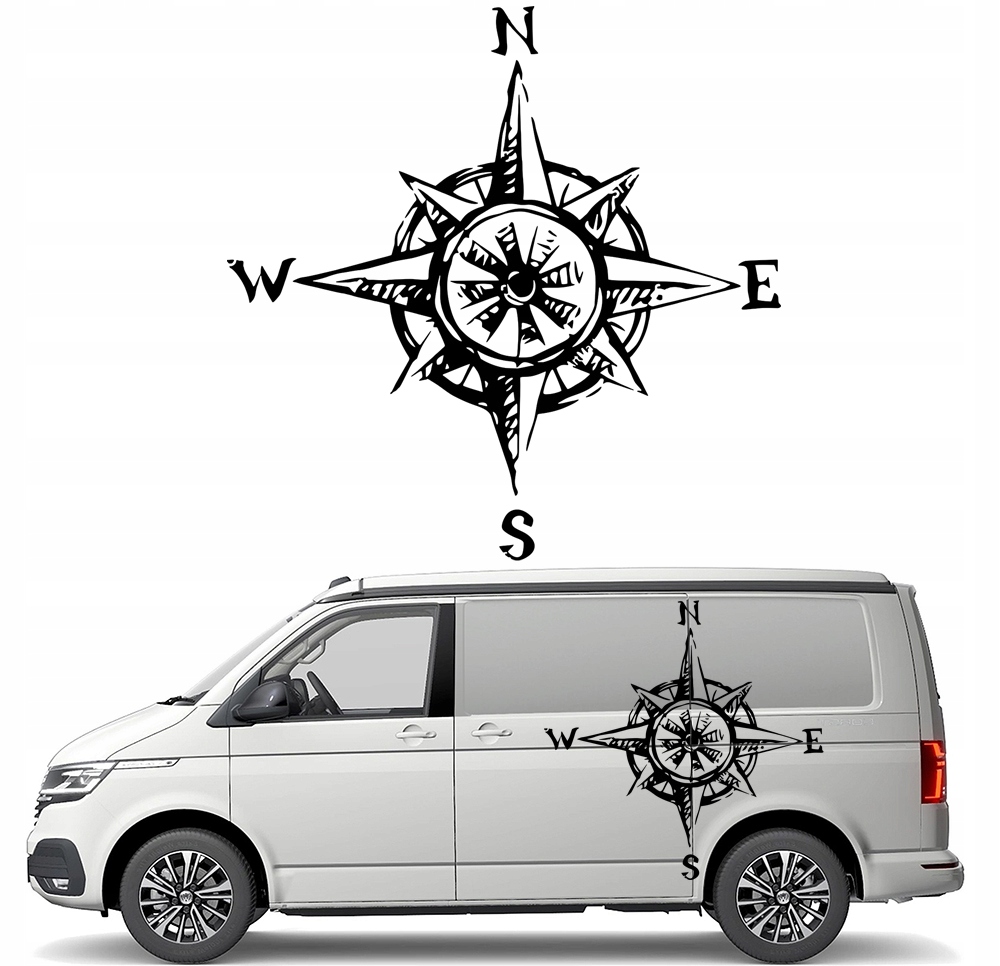 Grafika na karavanu Růže Větrů Kompas 90x90