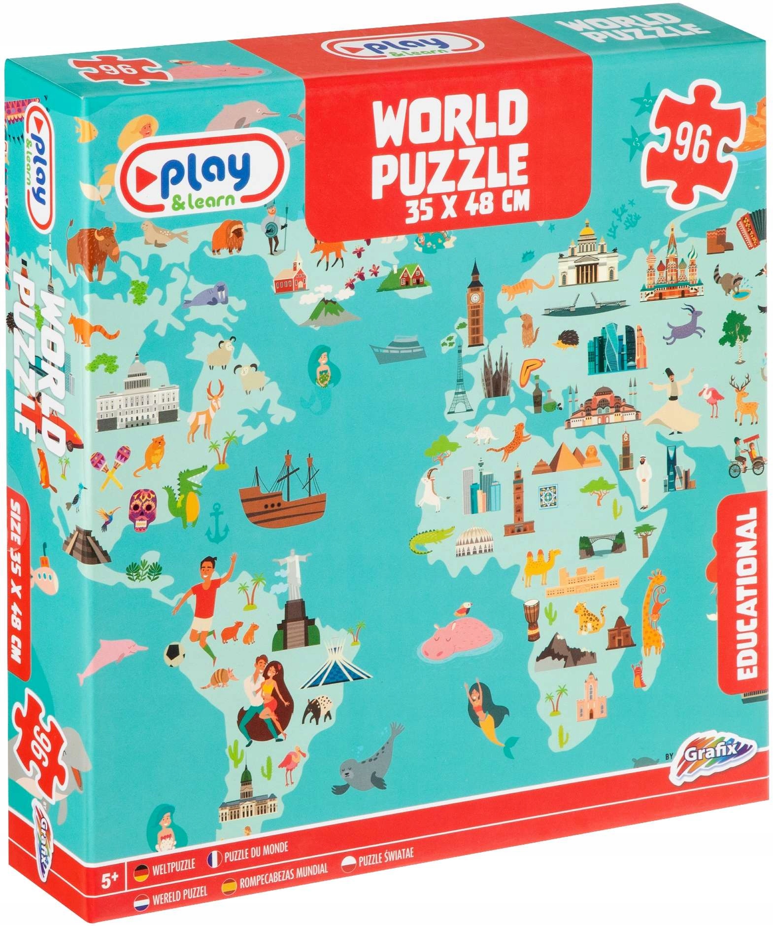 

Puzzle Edukacyjne Mapa Świata Zwierzęta Budynki 96