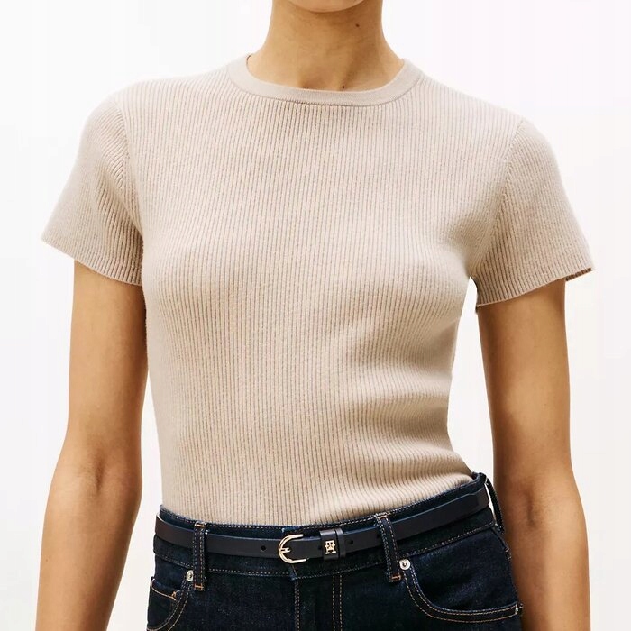 Tričko Tommy Hilfiger béžové žebrované klasické XL (nové)